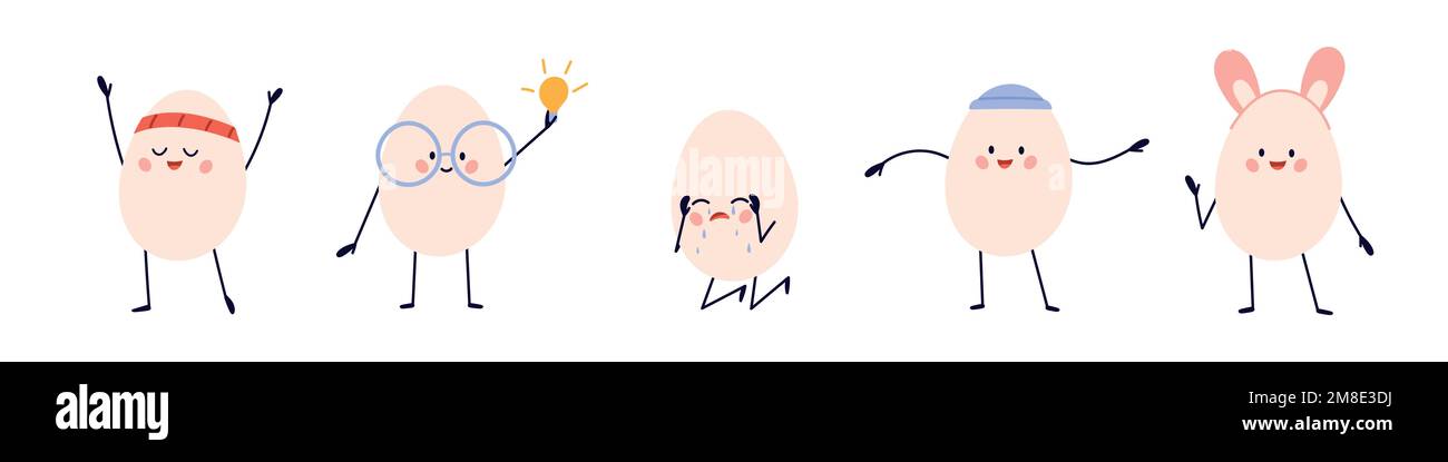 Adorable personnage d'œufs. émotiji drôle de tête d'oeuf pour pâques ou