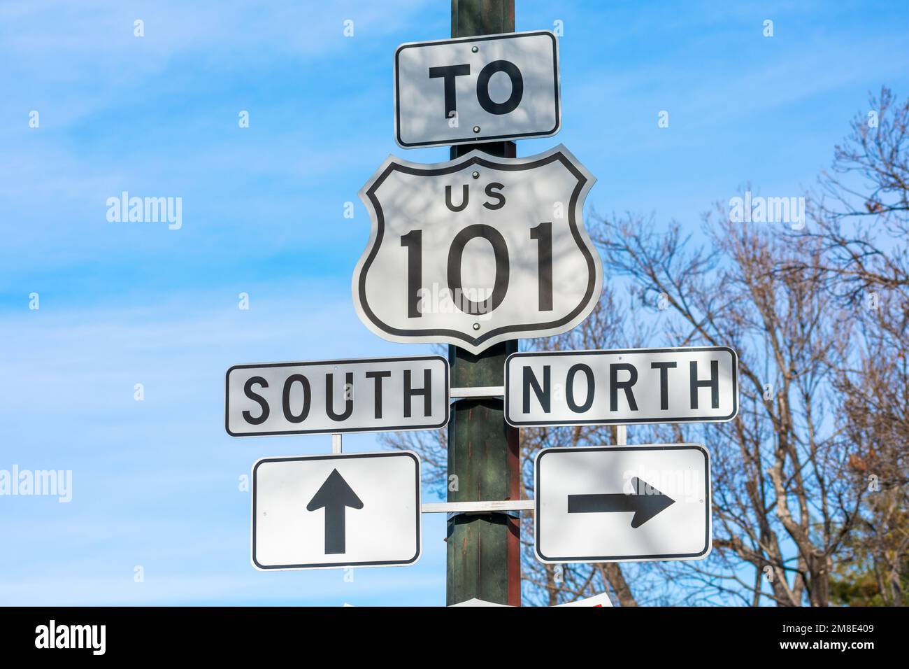 PANNEAUX de direction DE L'US Highway 101. Panneaux de signalisation pour les autoroutes du nord et du sud. Banque D'Images