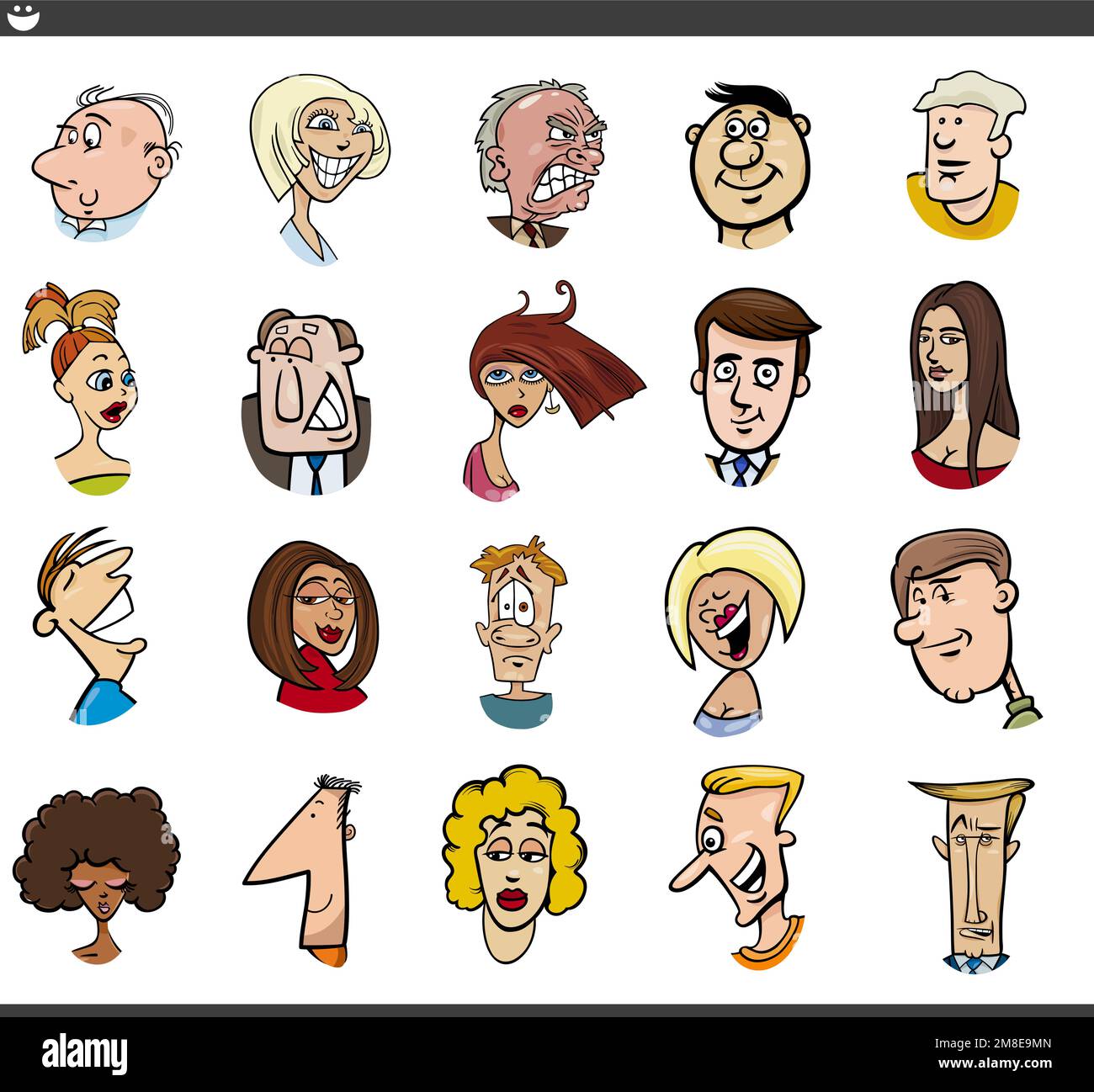 Dessin animé illustration de personnages drôles visages moods ensemble Illustration de Vecteur