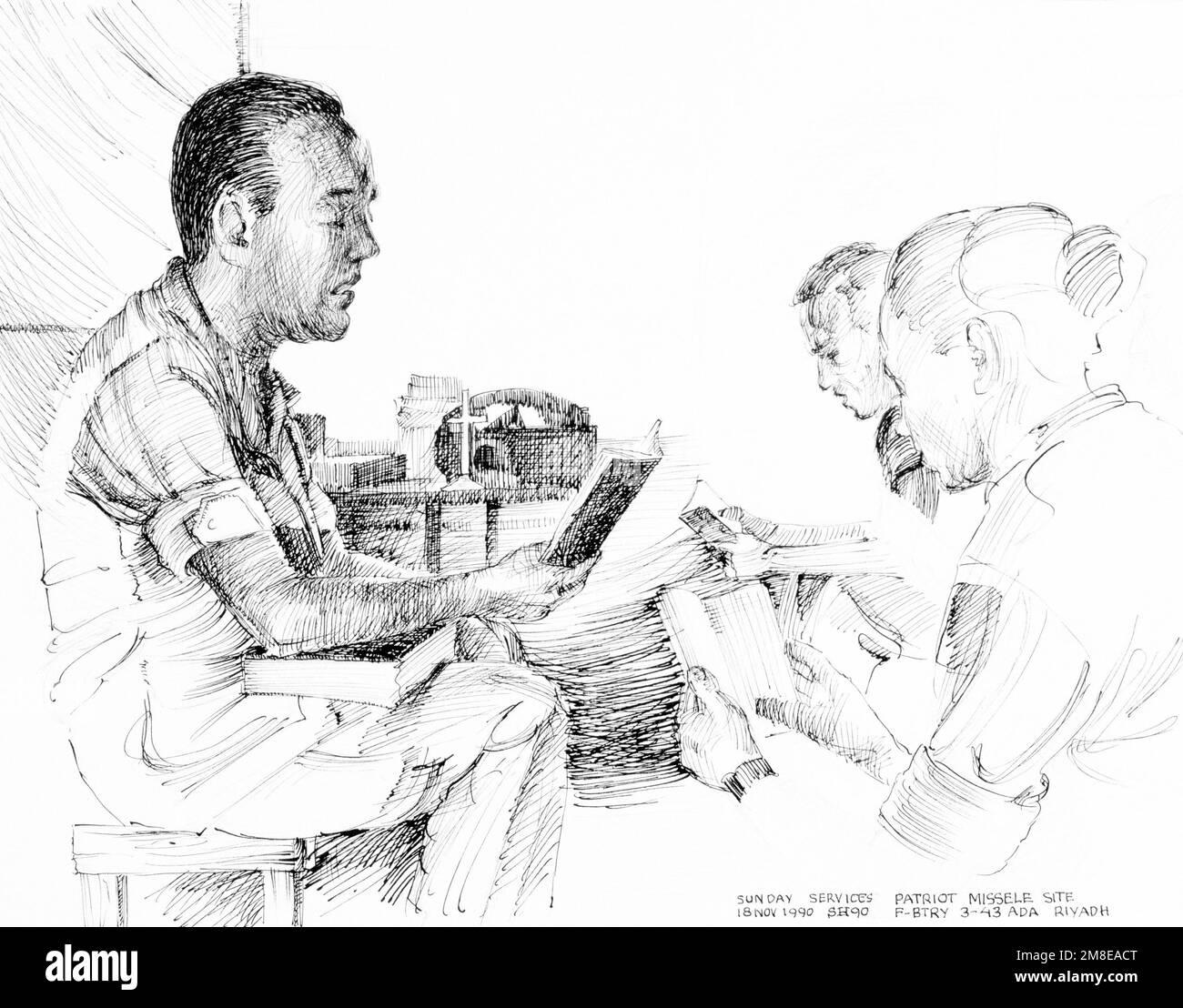 Illustration : « Services quotidiens sur le terrain ». Artiste: Sieger Hartgers. Numéro de catalogue : 2.48.91, US Army Art Collection. Pays : inconnu Banque D'Images