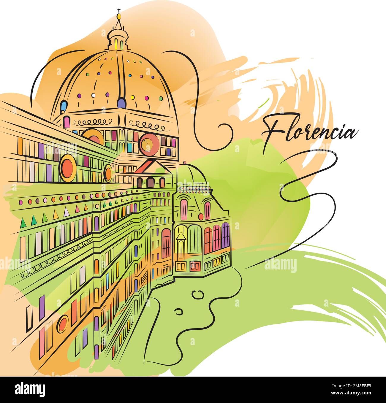 Croquis aquarelle de Florencia CityScape Vector Illustration de Vecteur