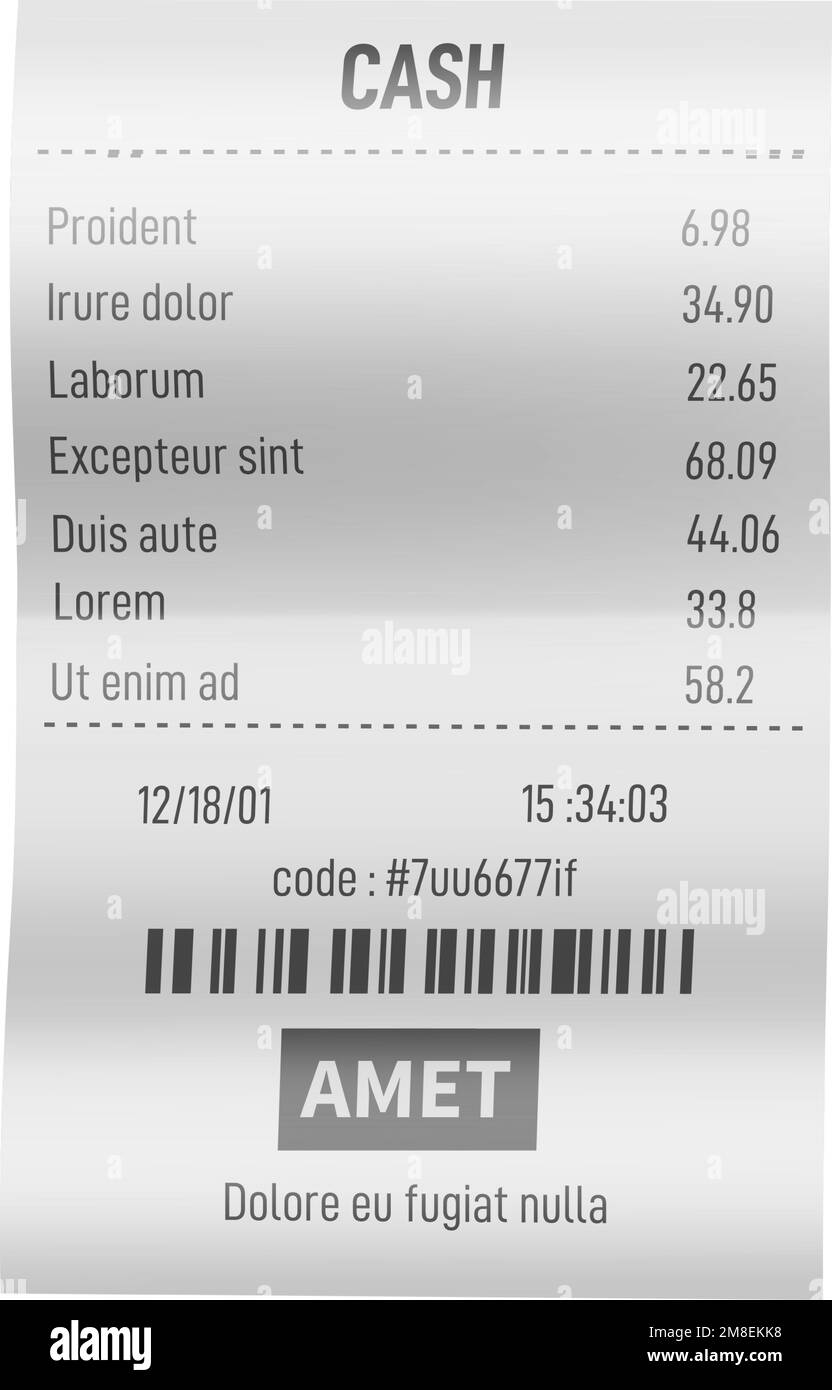 Chèque de caisse. Maquette de réception réaliste. Paiement du magasin Illustration de Vecteur