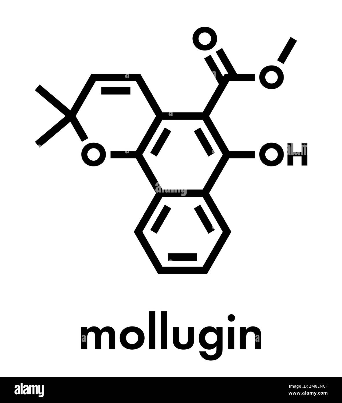 Molécule de collugin. Trouvé à Rubia cordifolia (garder indien). Formule squelettique. Illustration de Vecteur