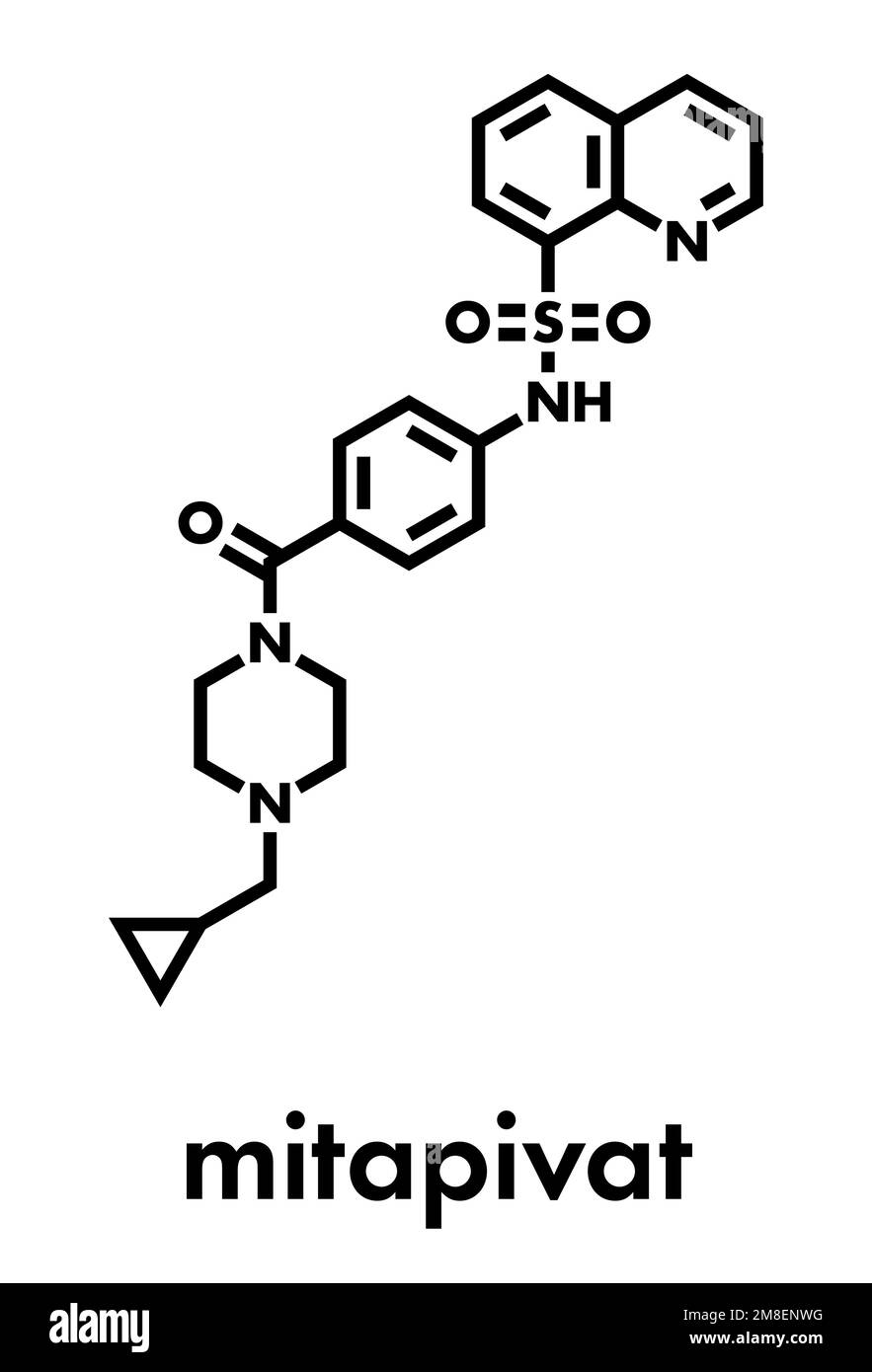 Molécule de médicament d'anémie hémolytique de Mitapivat. Formule squelettique. Illustration de Vecteur