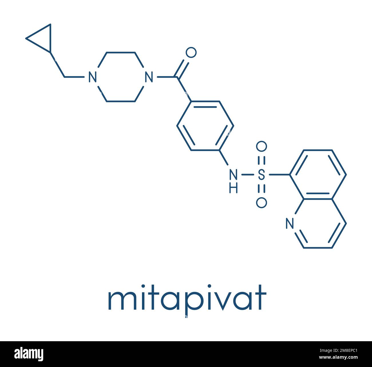 Molécule de médicament d'anémie hémolytique de Mitapivat. Formule squelettique. Illustration de Vecteur
