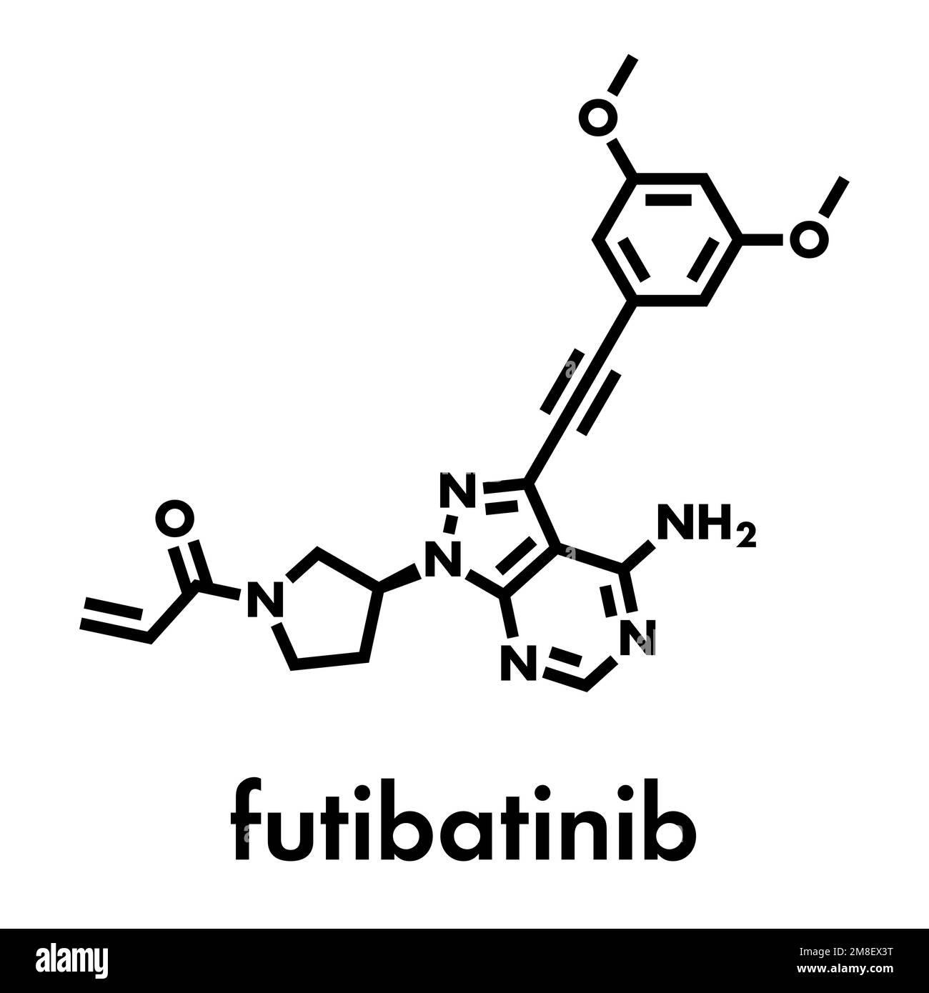 Molécule de Futibatinib en oncologie. Formule squelettique. Illustration de Vecteur