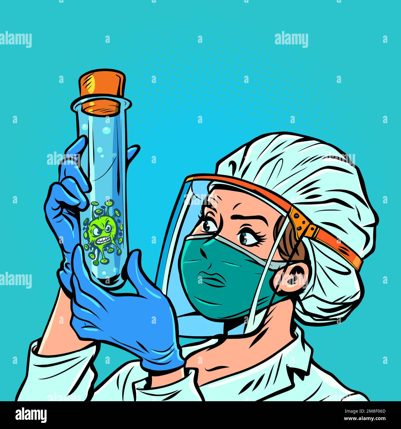 Tube à essai et médic femelle. Virus coronavirus, pandémie de recherche de microbe Illustration de Vecteur