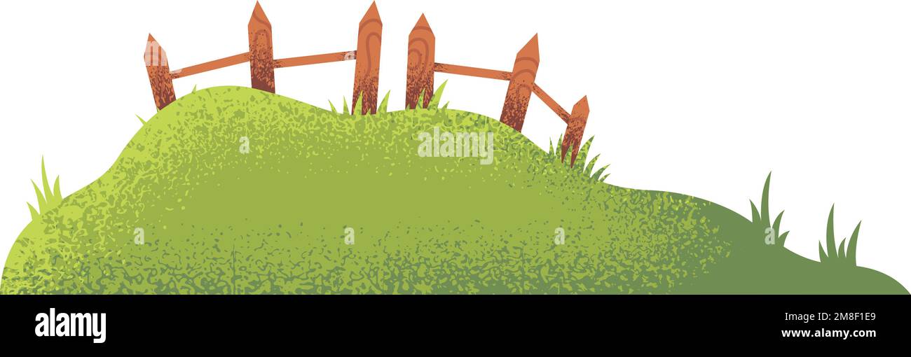 Colline verte texturée avec clôture en bois. Élément de scène de campagne Illustration de Vecteur