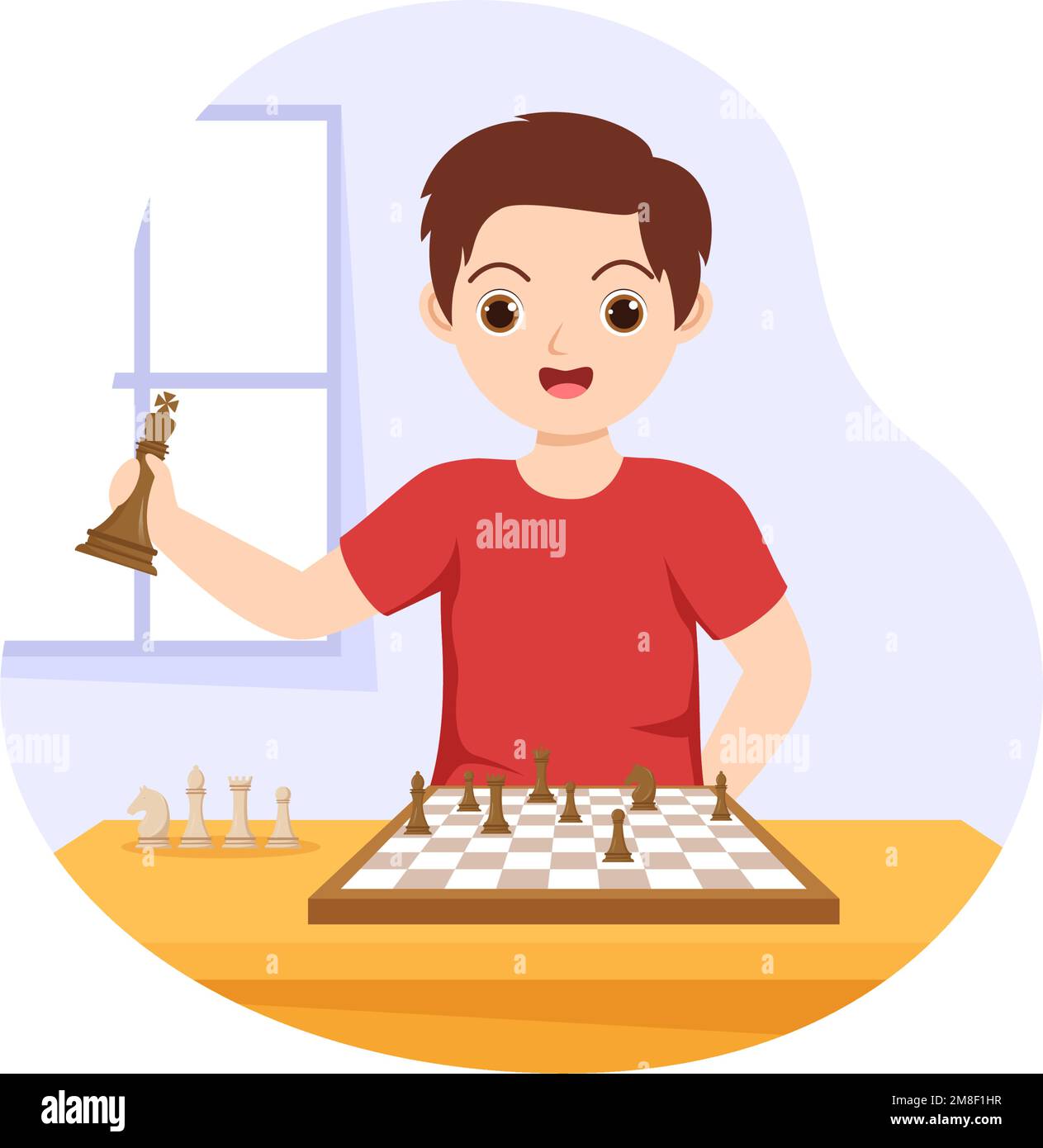 Illustration du jeu de Chess Board avec des enfants assis en face et jouant pour la bannière Web ou la page d'arrivée dans le dessin animé à la main dessin animé de dessin animé Illustration Illustration de Vecteur