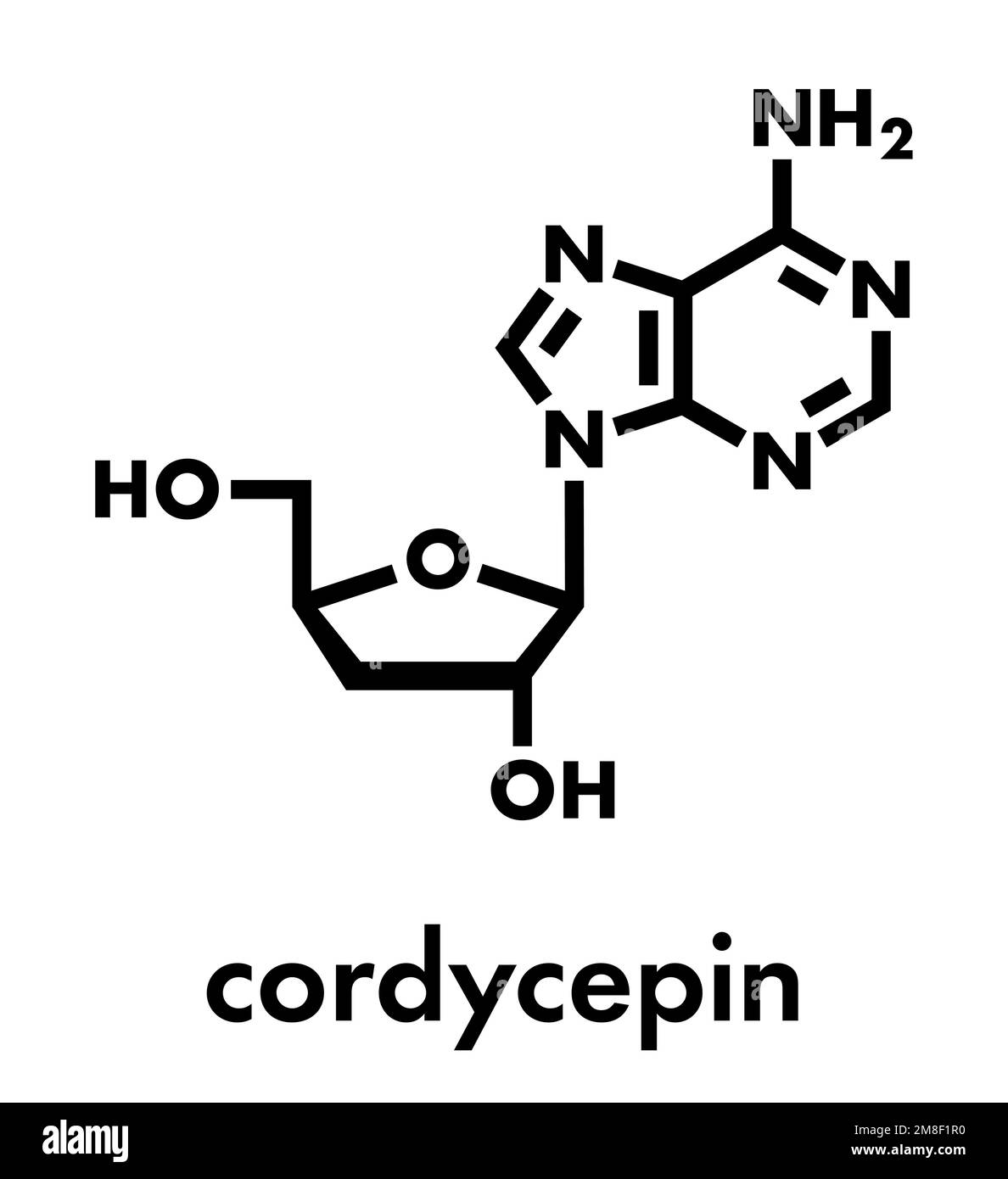Molécule de cordycepine. Formule squelettique. Illustration de Vecteur