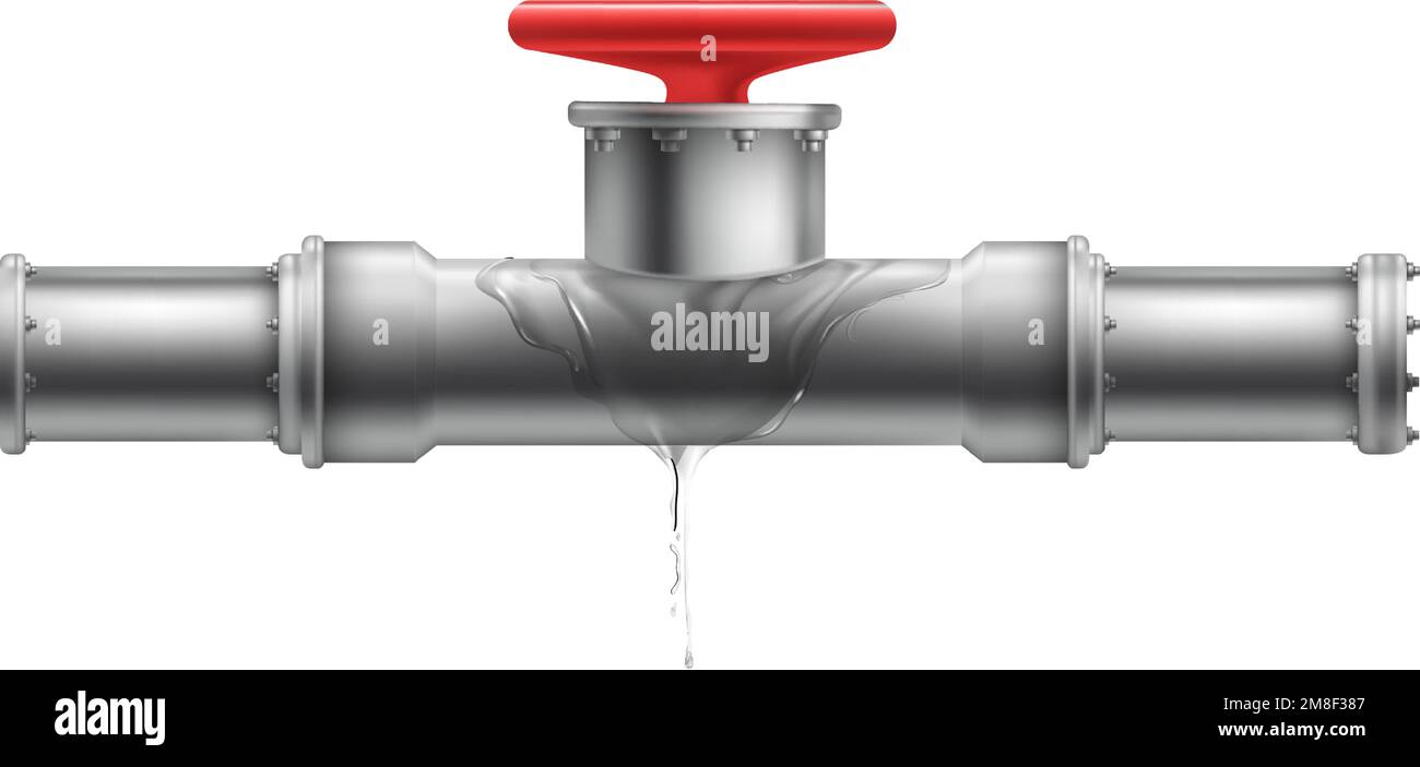 Tuyau métallique avec valve rouge. Élément de pipeline réaliste isolé sur fond blanc Illustration de Vecteur