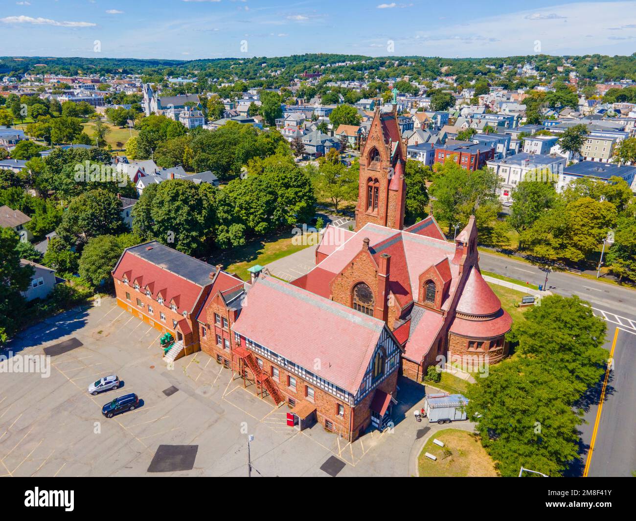 St. Stephen Memorial Episcopal Church vue aérienne au 74 S Common Street dans le centre-ville historique de Lynn, Massachusetts ma, États-Unis. Banque D'Images
