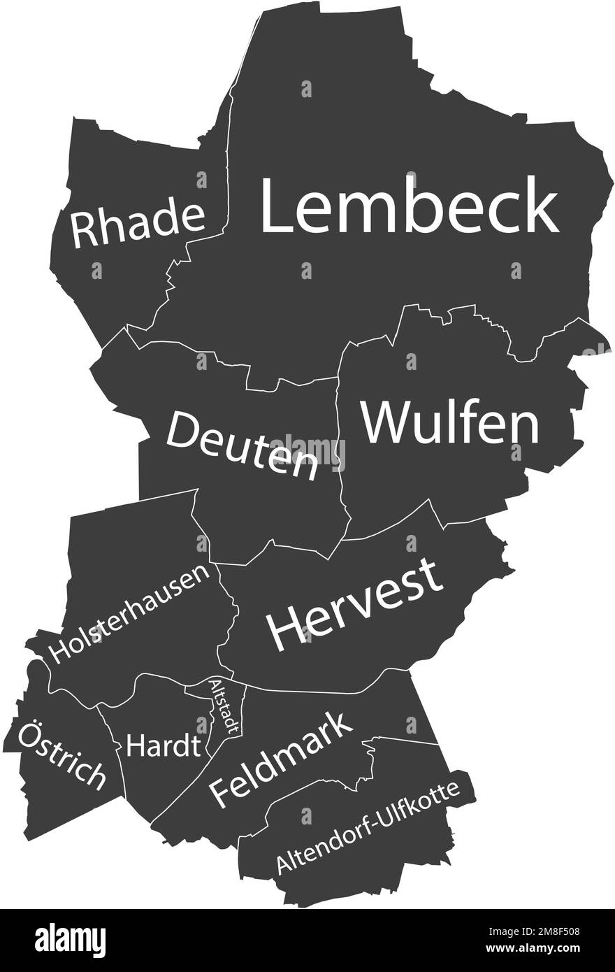 Carte des districts marqués gris foncé de DORSTEN, ALLEMAGNE Illustration de Vecteur