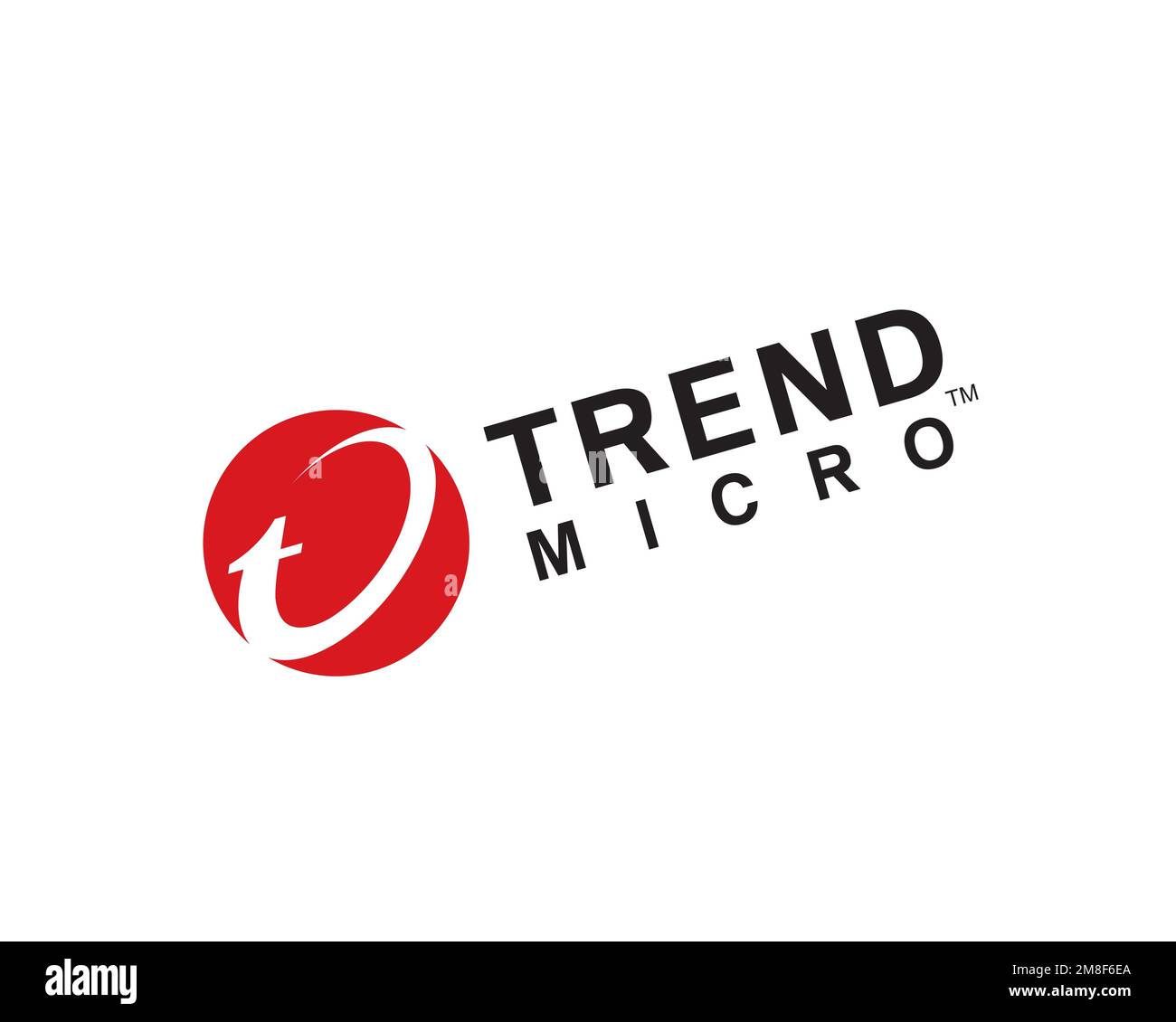 Trend micro, logo pivoté, fond blanc Banque D'Images