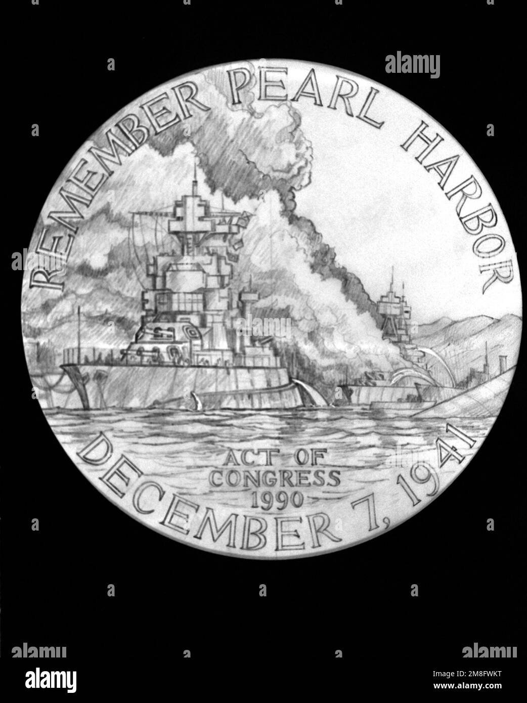 Une vue de la conception proposée pour le côté observation de la Médaille commémorative de Pearl Harbor. Les civils du ministère des anciens combattants et de la Marine ou du ministère de la Guerre qui étaient présents à Pearl Harbor pendant l'attaque sont admissibles à la médaille. Date exacte prise de vue inconnue. Pays : inconnu Banque D'Images