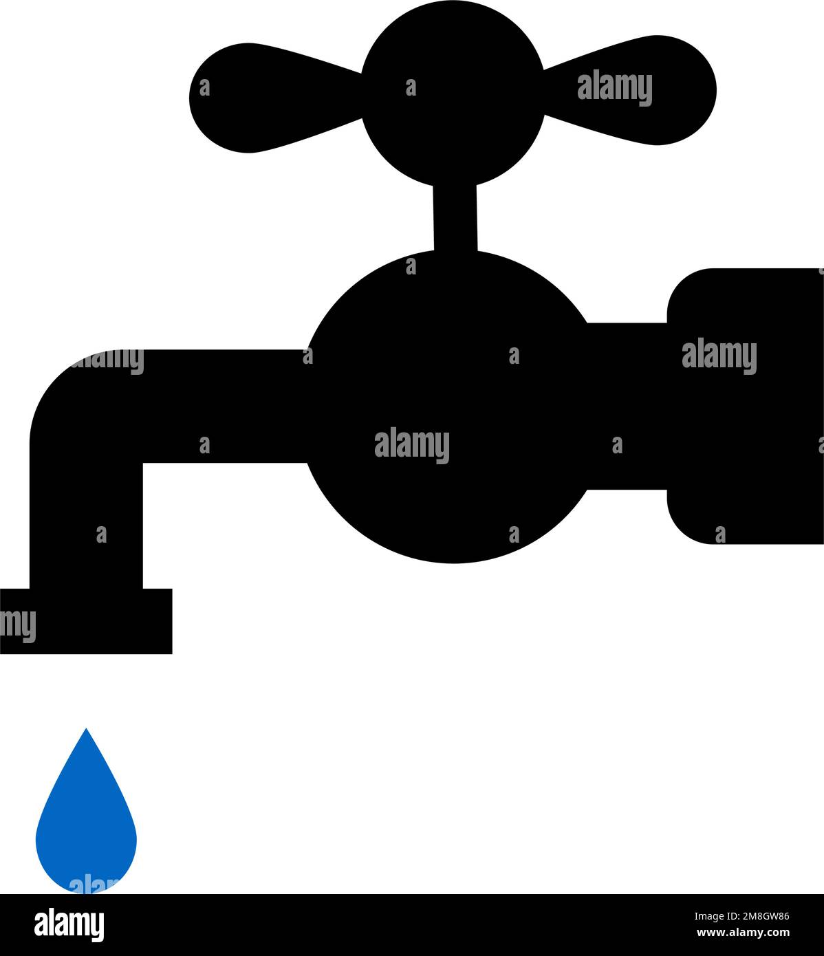 Icône représentant une silhouette de robinet d'eau avec de l'eau qui coule. Vecteur modifiable. Illustration de Vecteur