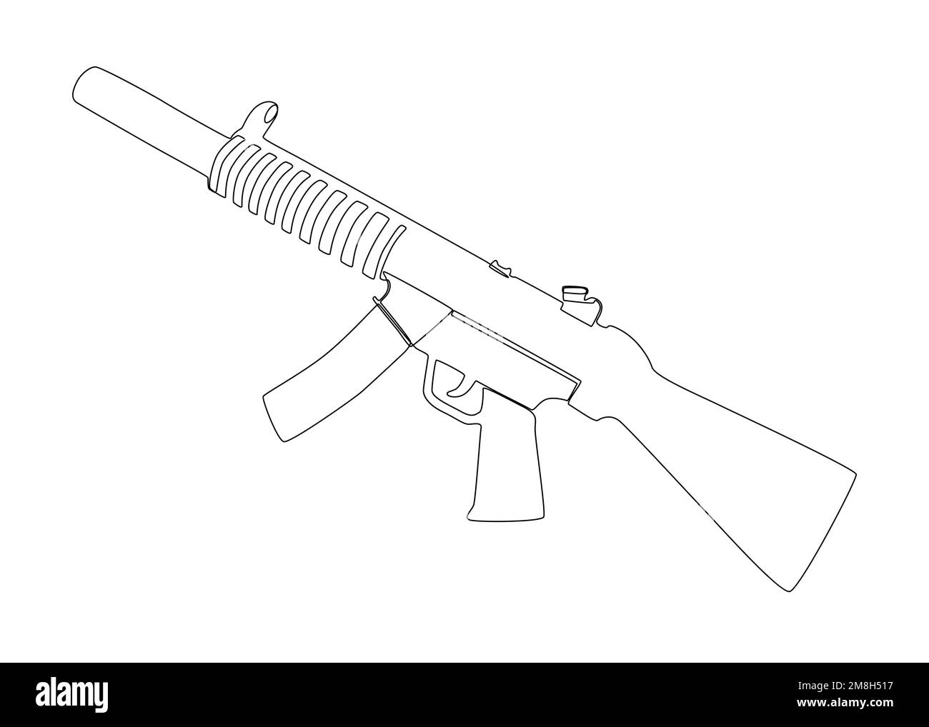 Une ligne continue d'une mitrailleuse. Concept de vecteur d'illustration à trait fin. Dessin de contour idées créatives. Illustration de Vecteur