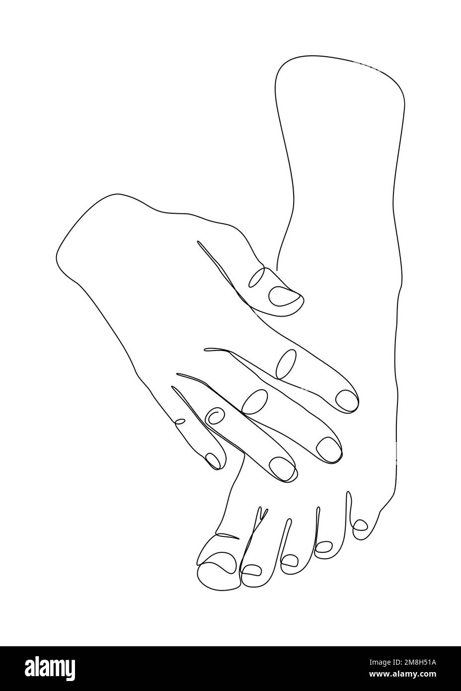 Footcare, pour appliquer la crème de pied avec la main. Un concept de vecteur d'illustration à trait fin continu. Dessin de contour idées créatives. Illustration de Vecteur