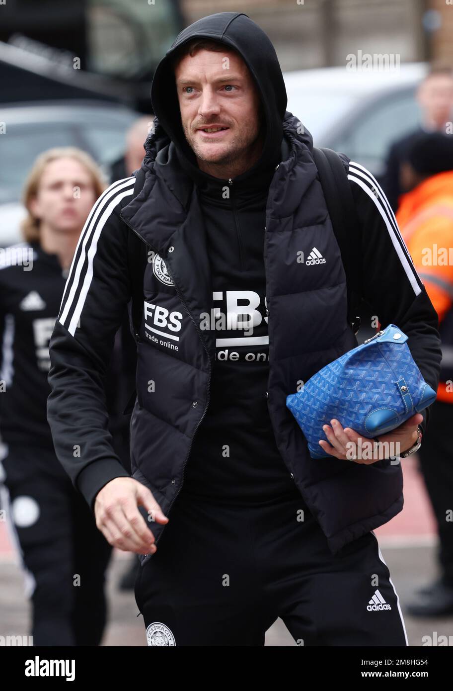 Nottingham, Royaume-Uni. 14th janvier 2023. Jamie Vardy, de Leicester City, arrive pour le match de la Premier League au City Ground, à Nottingham. Credit: Sportimage/Alay Live News Banque D'Images