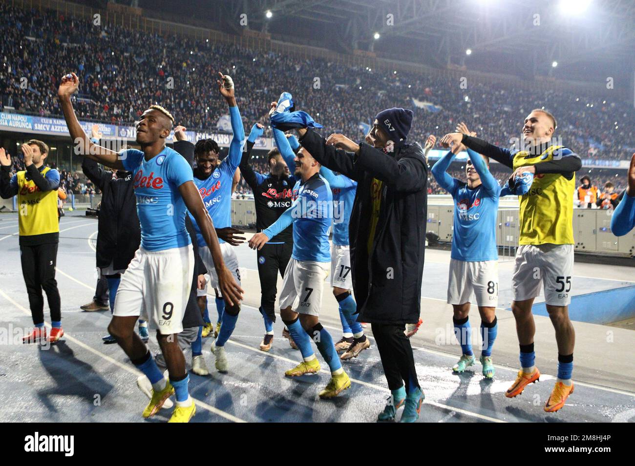 Naples, Italie. 13th janvier 2023. Joueurs de SSC Napoli la série Un match entre SSC Napoli et Juventus FC au Stadio Maradona sur 13 janvier 2023 à Naples, Italie . Credit: Marco Canoniero / Alamy Live News Banque D'Images