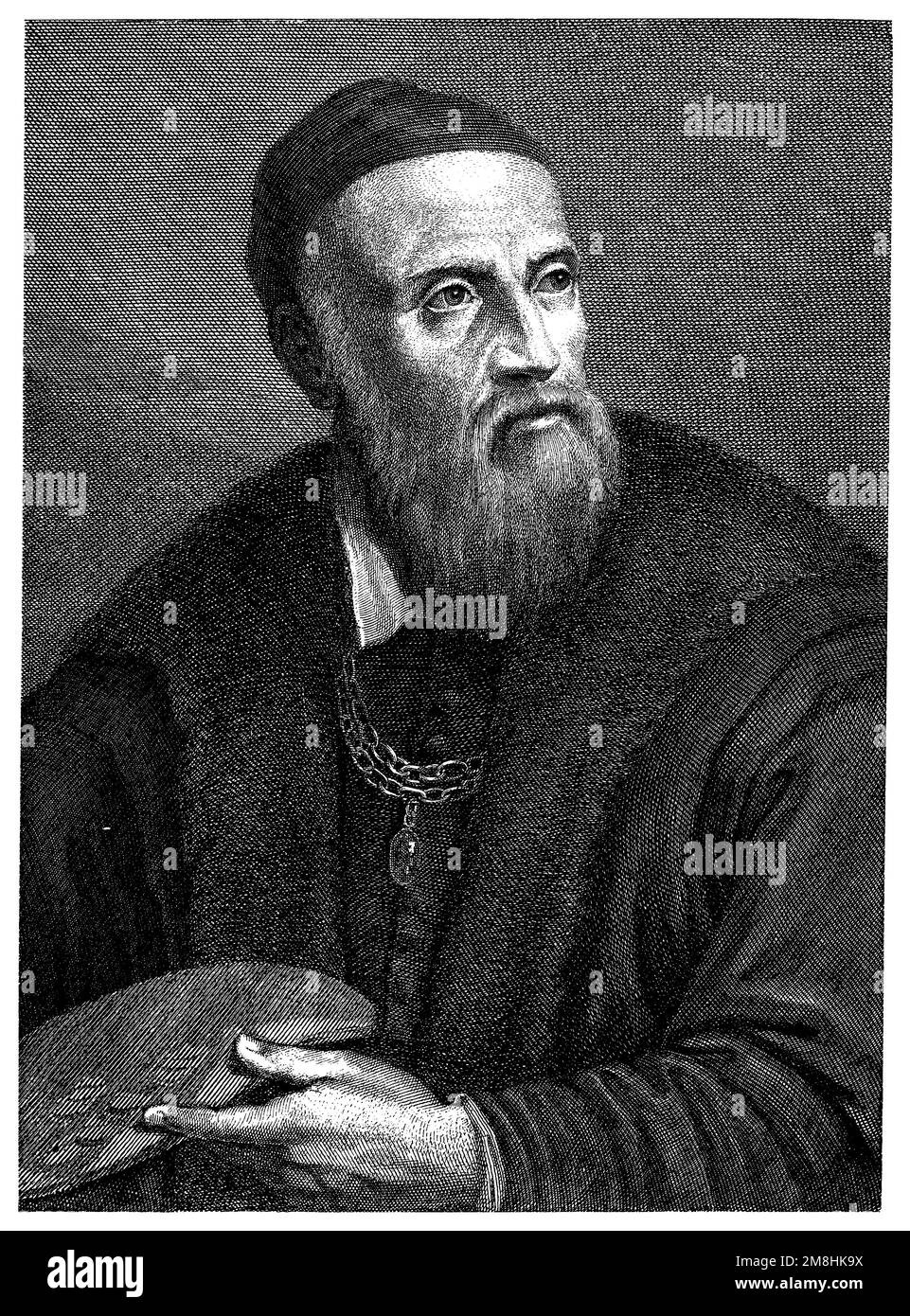 Titien (1488-1490-1576), peintre italien, autoportrait à un âge plus avancé, décoré de la chaîne dorée de grâce de l'empereur Charles V., , (livre d'images, 1881), Tiziano Vecellio (1488-1490-1576 1576), itischer Maler, Selbstbildnis in höherem Alter, geschmücken der Gnadelen (1488-1490). autoportrait à un âge avancé, paré de la chaîne de grâce en ou de l'empereur Charles Quint. Banque D'Images