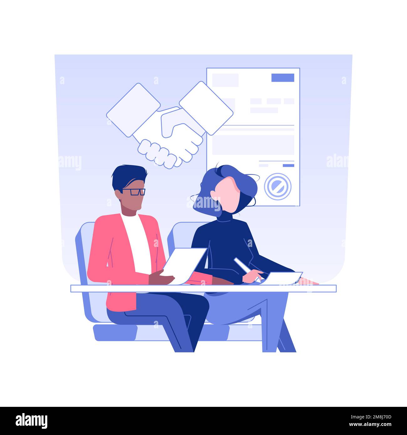 Accords de partenariat illustration du vecteur de concept isolé. Les partenaires signent des documents de coopération, des documents commerciaux, des processus de négociation, des documents de l'entreprise Illustration de Vecteur