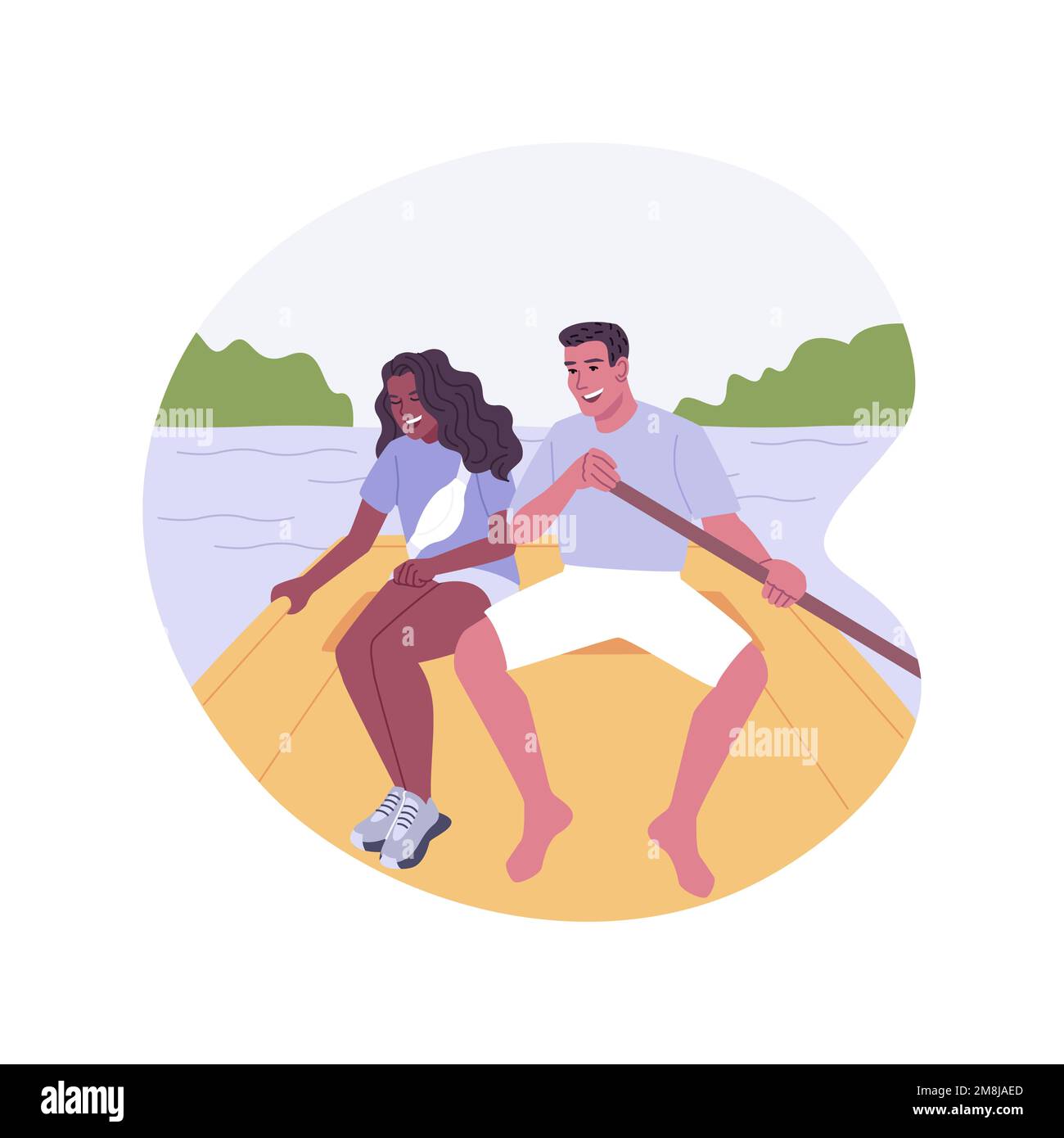 Location de bateaux à aubes illustrations vectorielles de dessins animés isolées. Groupe d'amis louer un bateau à aubes, monter un catamaran ensemble, vacances d'été, lif urbain Illustration de Vecteur