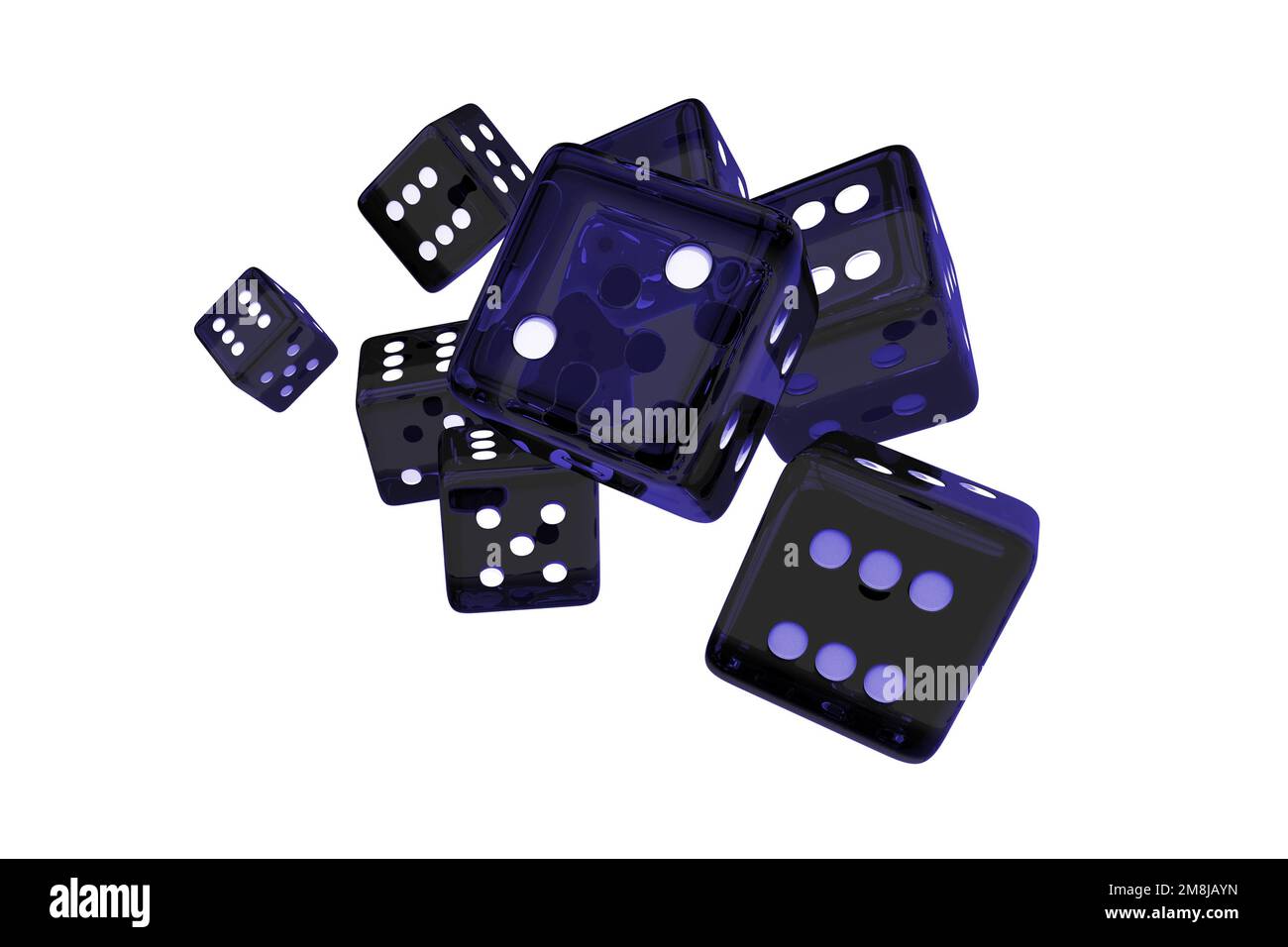 Bleu vitreux dés 3D rendu Illustration Casino Jeux objets. Banque D'Images