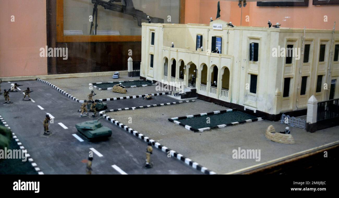 Le Caire, Egypte, 7 janvier 2023: Un modèle de maquette du poste de police de la ville d'Ismailia dans le musée de la citadelle du Caire commémorent la journée de la police nationale égyptienne et ma Banque D'Images
