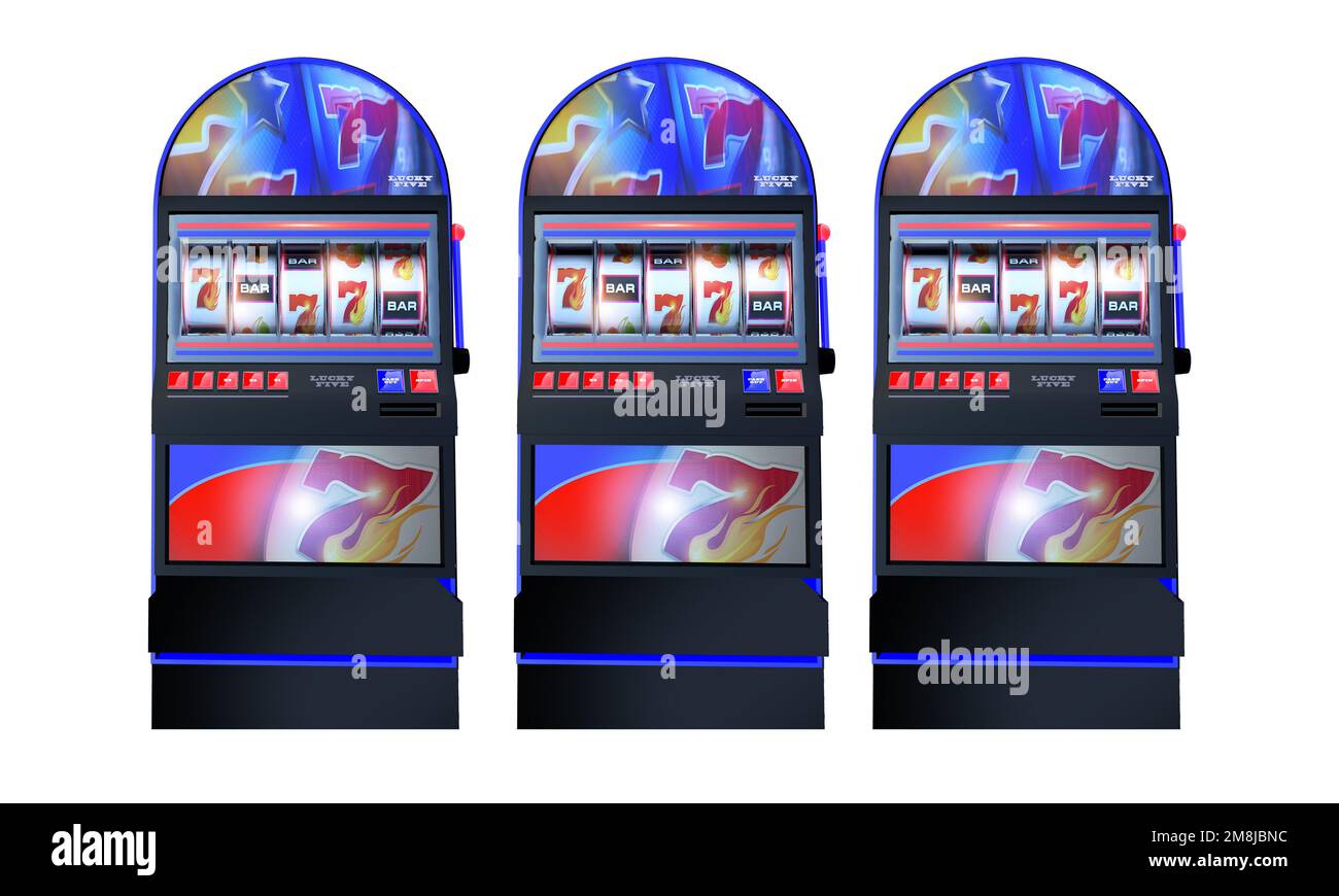 Rangée de machines à sous classiques de style Las Vegas objet 3D rendu. Objet de jeu. Banque D'Images