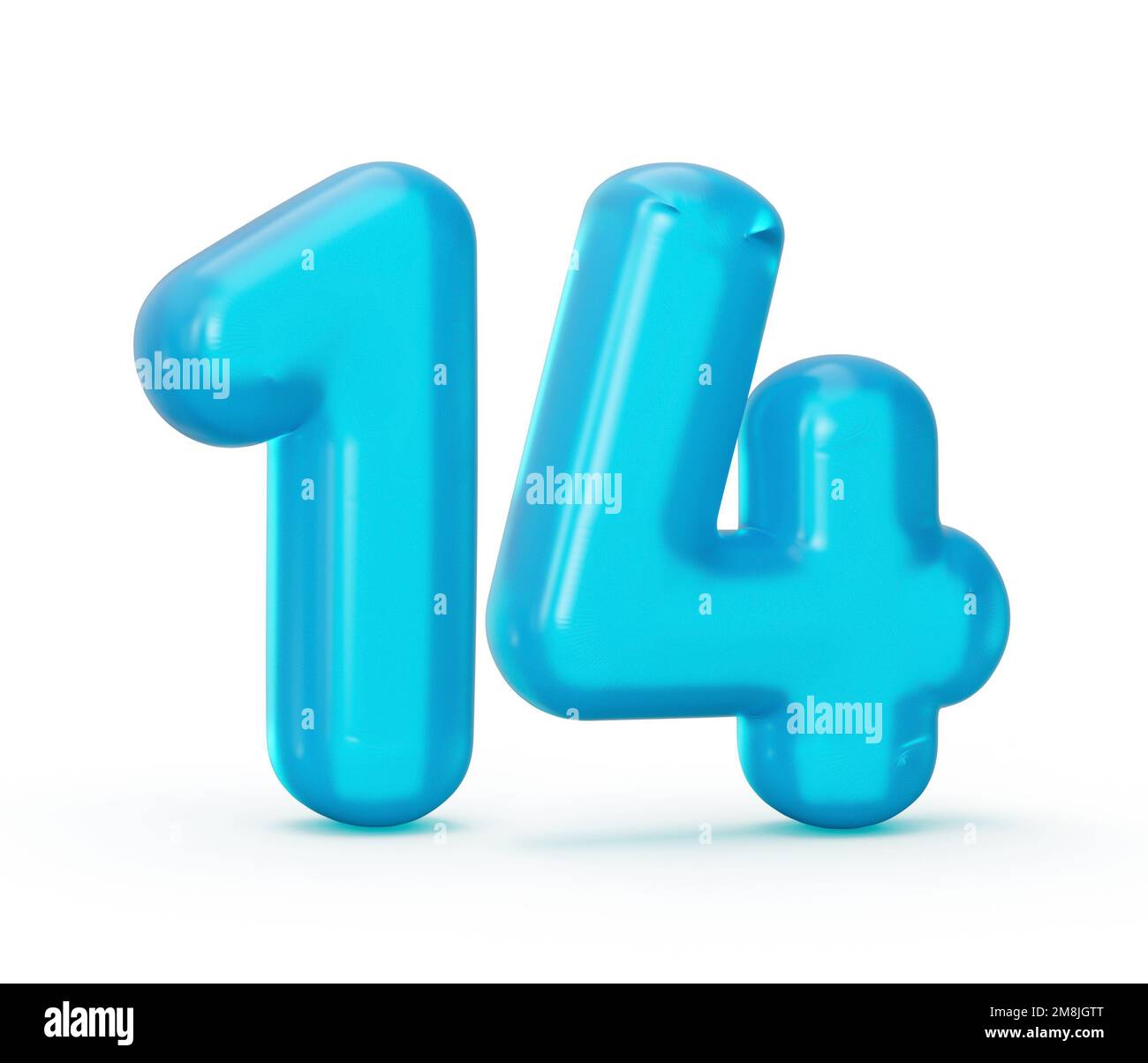 Un chiffre de gelée bleue 14 quatorze isolé sur fond blanc Banque D'Images