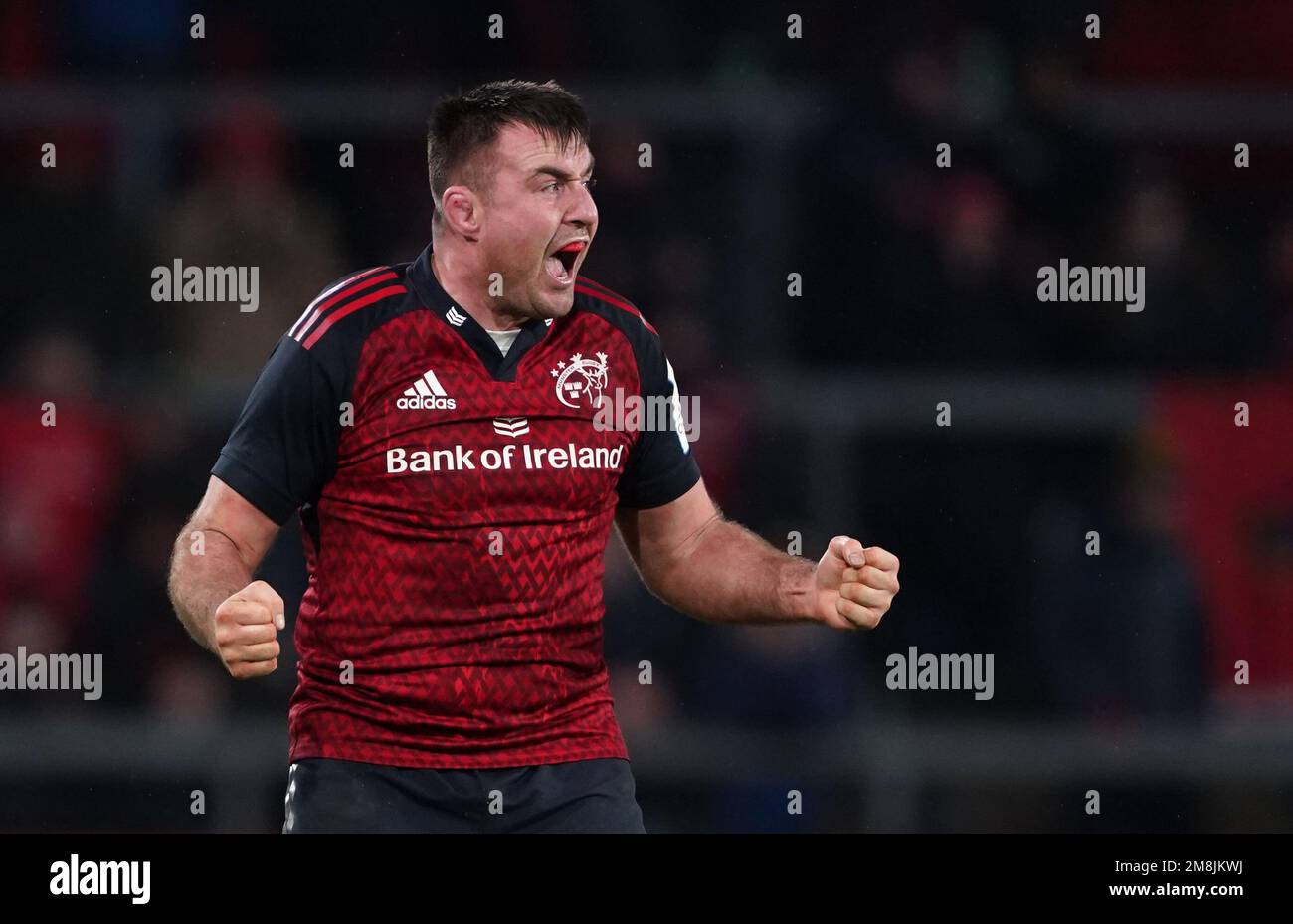 Niall Scannell de Munster célèbre à la fin du match après le match de la coupe des champions Heineken au parc Thomond de Limerick, en Irlande. Date de la photo: Samedi 14 janvier 2023. Banque D'Images