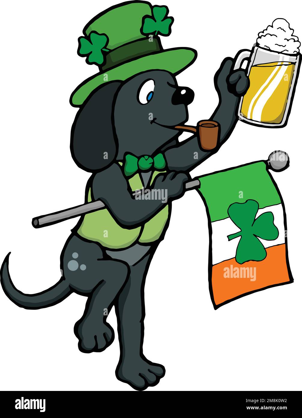 dessin animé leprechun chien tenant un fla Illustration de Vecteur