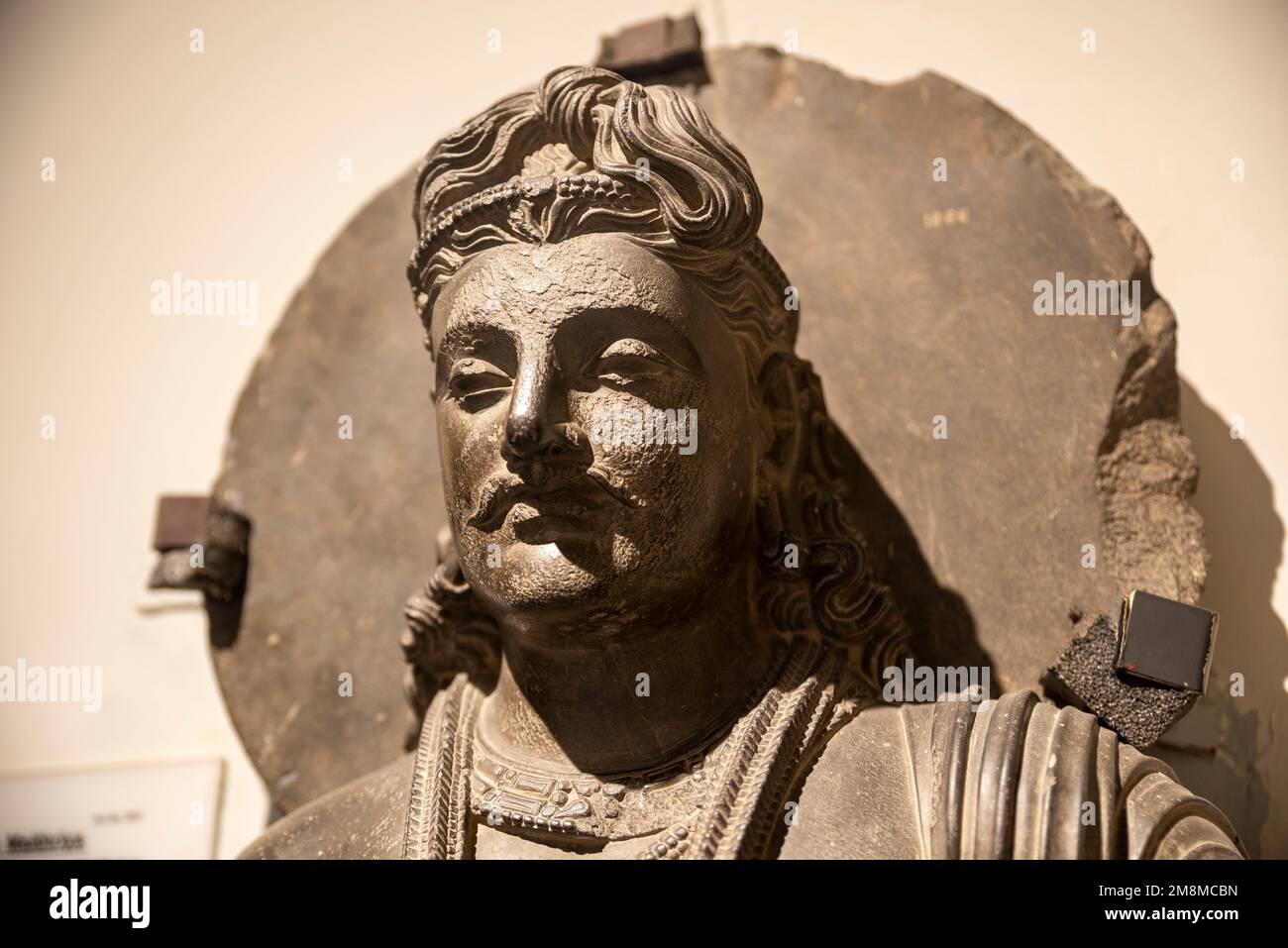 Visage d'une statue de Gandhara, Musée Peshawar, Peshawar, Pakistan Banque D'Images