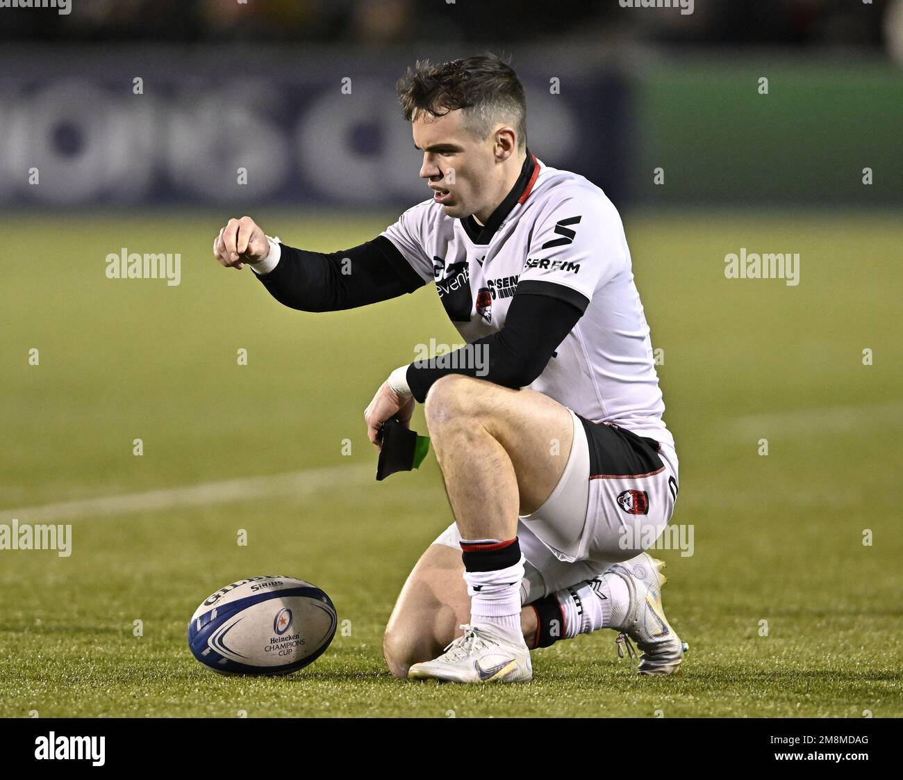 Barnett, Royaume-Uni. 14th janvier 2023. COUPE du défi EPCR. Saracens V Lyon ou. Stade StoneX. Barnett. Fletcher Smith (Lyon) se prépare à donner un coup de pied lors de la Saracens V Lyon ou EPCR Heineken Champions Cup, Round 3, lors d'un match de rugby au stade StoneX. Credit: Sport en images/Alamy Live News Banque D'Images