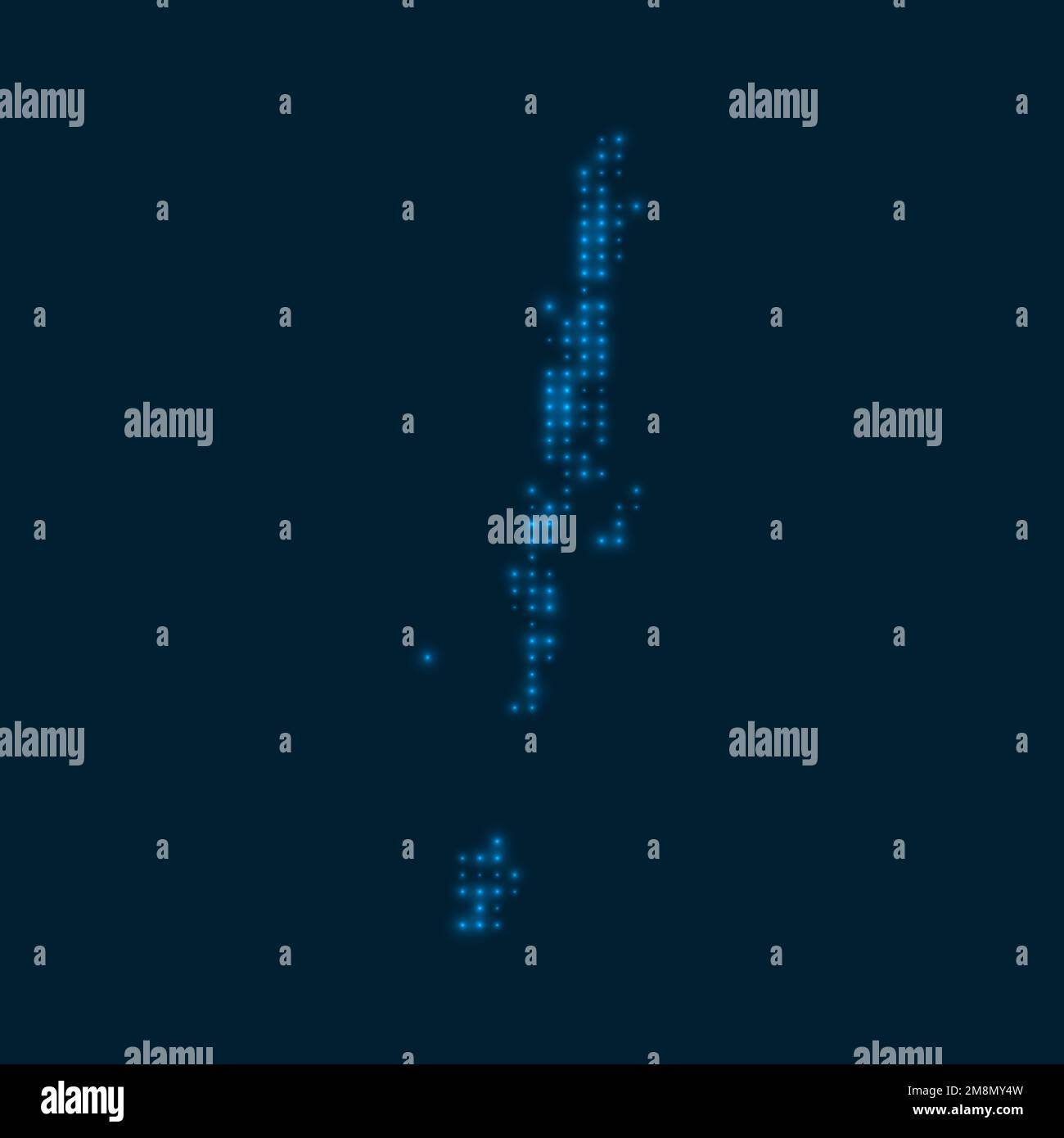 Carte lumineuse en pointillés des îles Andaman. Forme de l'île avec des ampoules bleues brillantes. Illustration vectorielle. Illustration de Vecteur