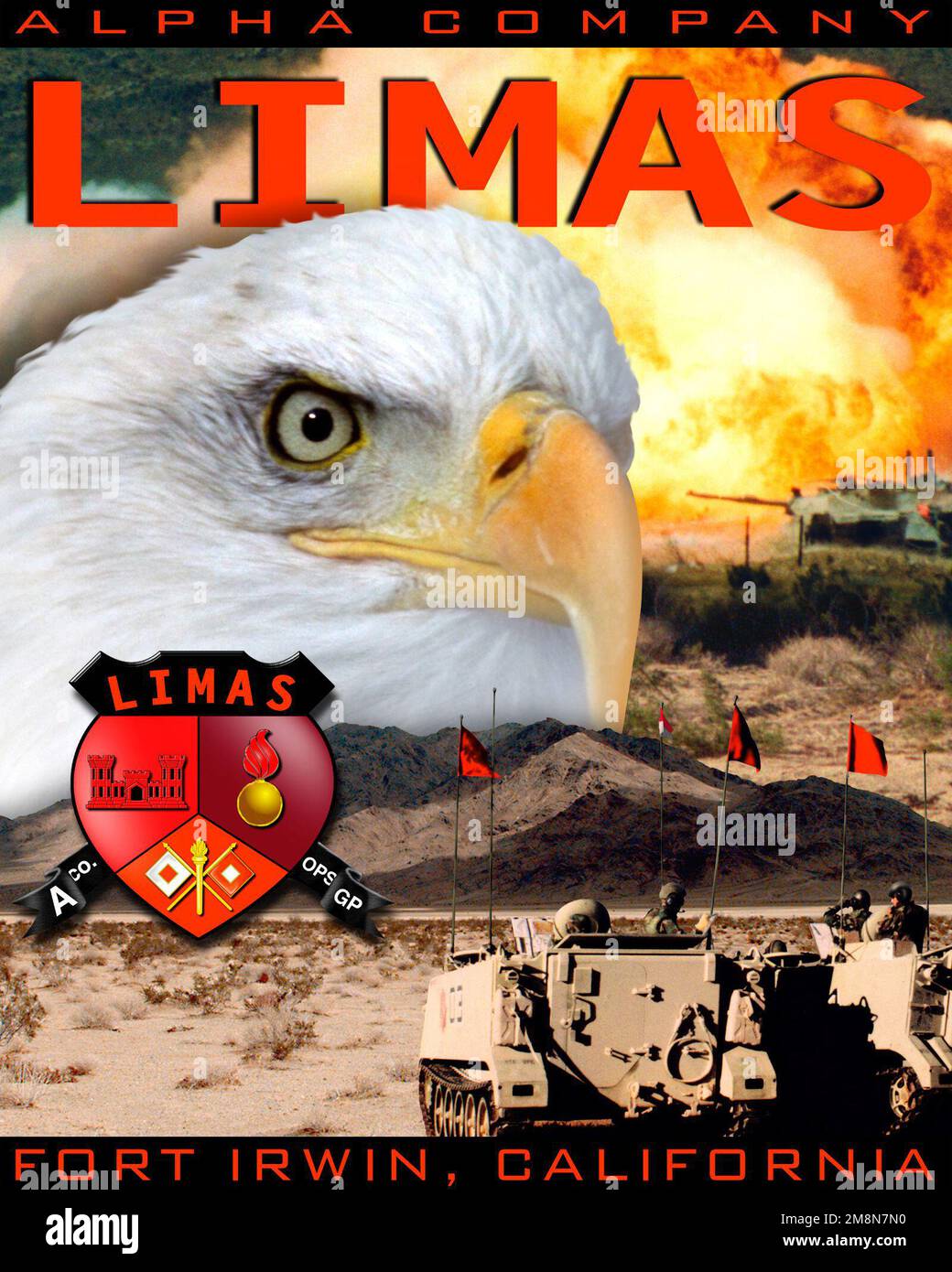 Centre national d'entraînement, fort Irwin, Californie, affiche : Alpha Company, première affiche du 11th Advanced Cavalry Regiment 'Limas'. Base: Fort Irwin État: Californie (CA) pays: États-Unis d'Amérique (USA) Banque D'Images