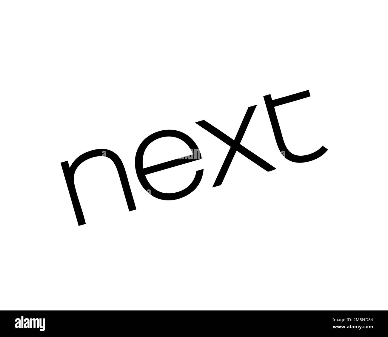 Next plc, logo pivoté, fond blanc Banque D'Images