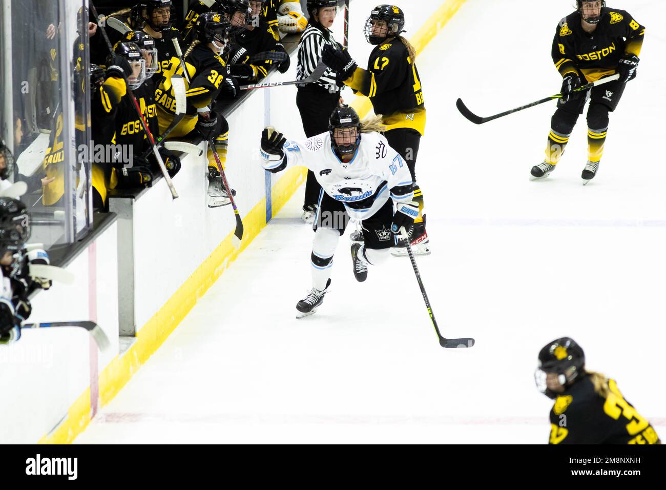 14 janvier 2023 ; Boston, Massachusetts, États-Unis ; Buffalo Beauts en avant Summer-Rae Dobson (#67) skate dans un jeu de PHF entre la Boston Pride et les Buffalo Beauts. (c) Burt Granofsky/CSM Credit: CAL Sport Media/Alay Live News Banque D'Images