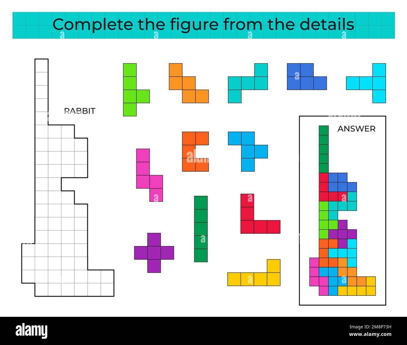 Complétez la figure. Jeu de puzzle avec lapin. Illustration de Vecteur