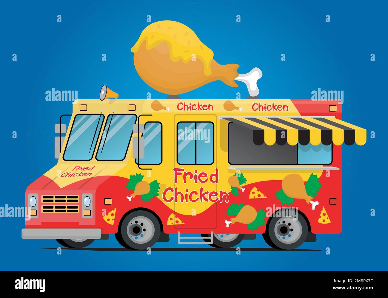 chariot alimentaire avec poulet frit et sauce au fromage Illustration de Vecteur