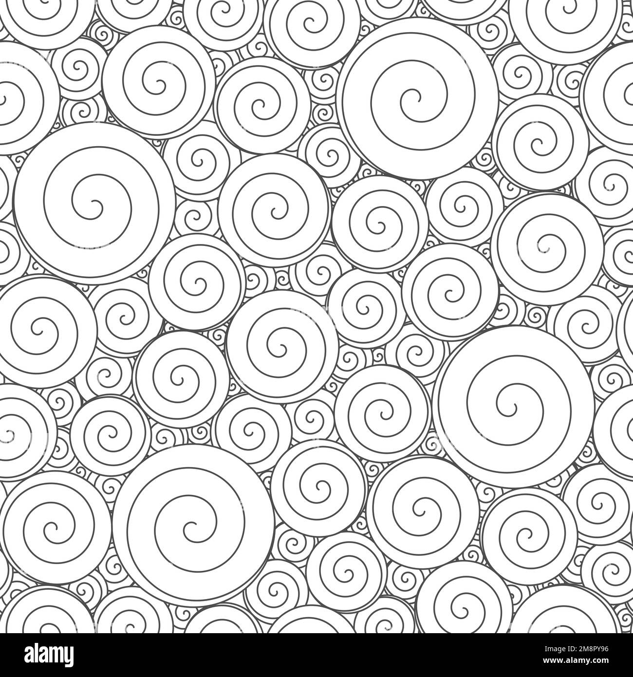 Motif sans couture avec tourbillons ronds. Arrière-plan vectoriel, illustration en noir et blanc. Illustration de Vecteur