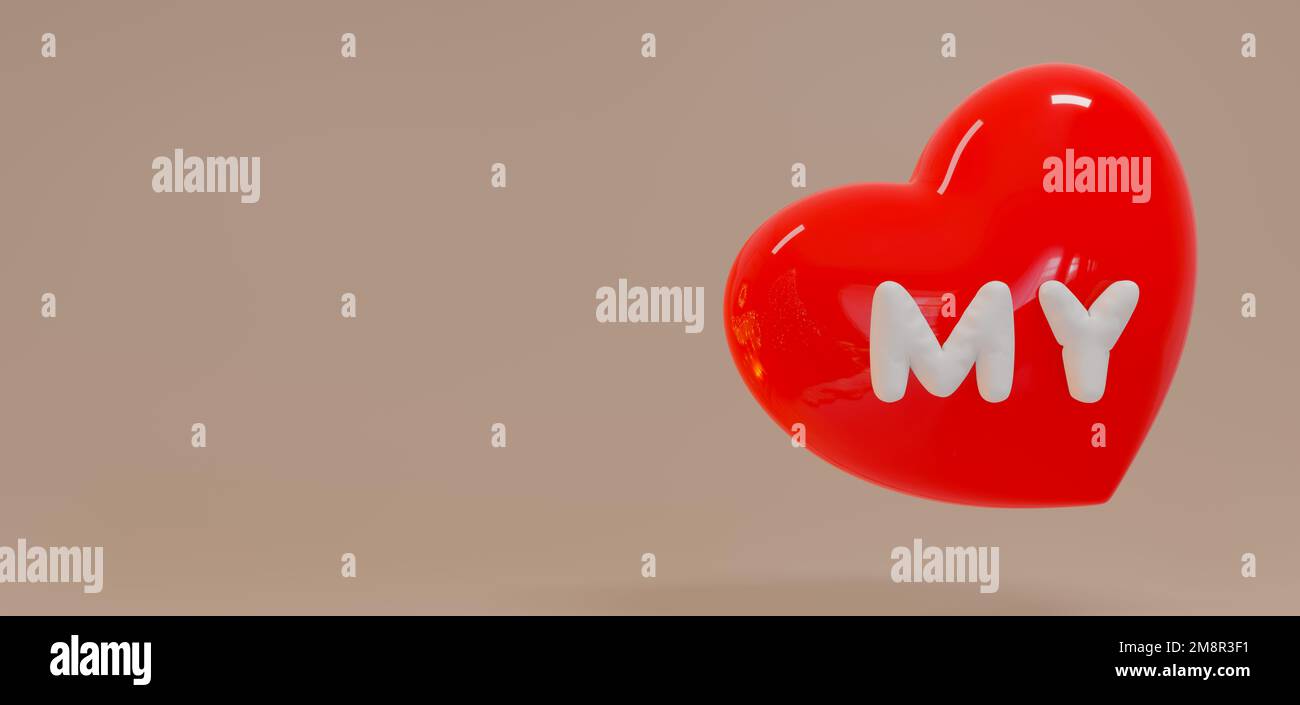 Cœur pour la Saint-Valentin fond romantique espace de copie de style minimal. 3d rendu Banque D'Images