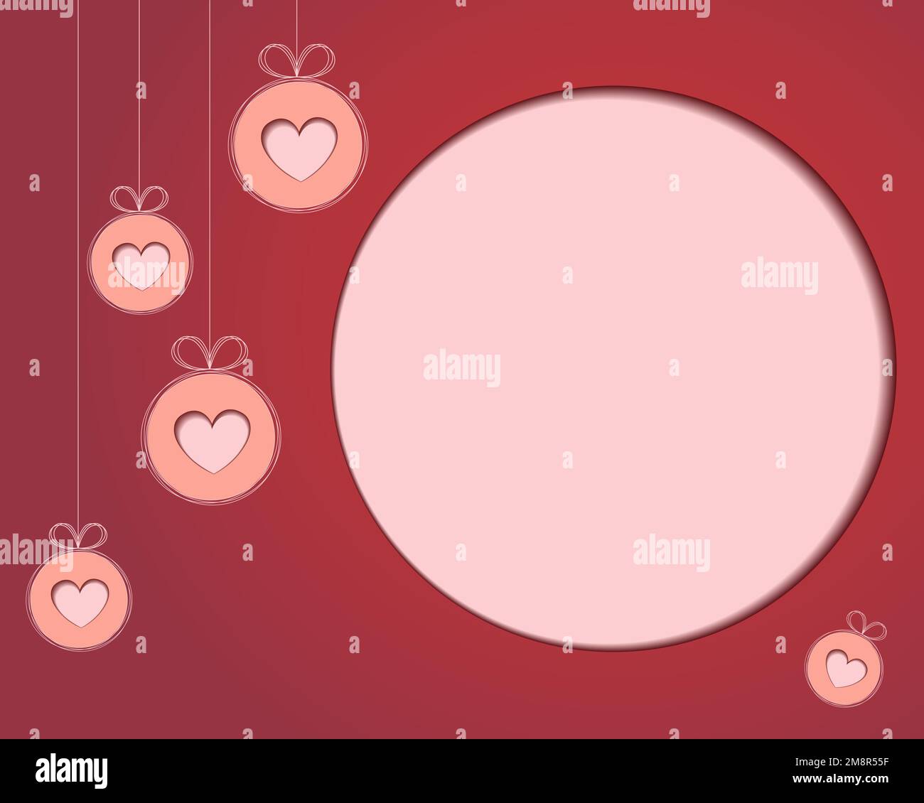 Modèle de note de Saint-Valentin Bourgogne avec espace pour les voeux, coeurs coupés en papier dans un cercle et un cadre. Vecteur. Modèle. Carte postale. Invitation. Illustration de Vecteur