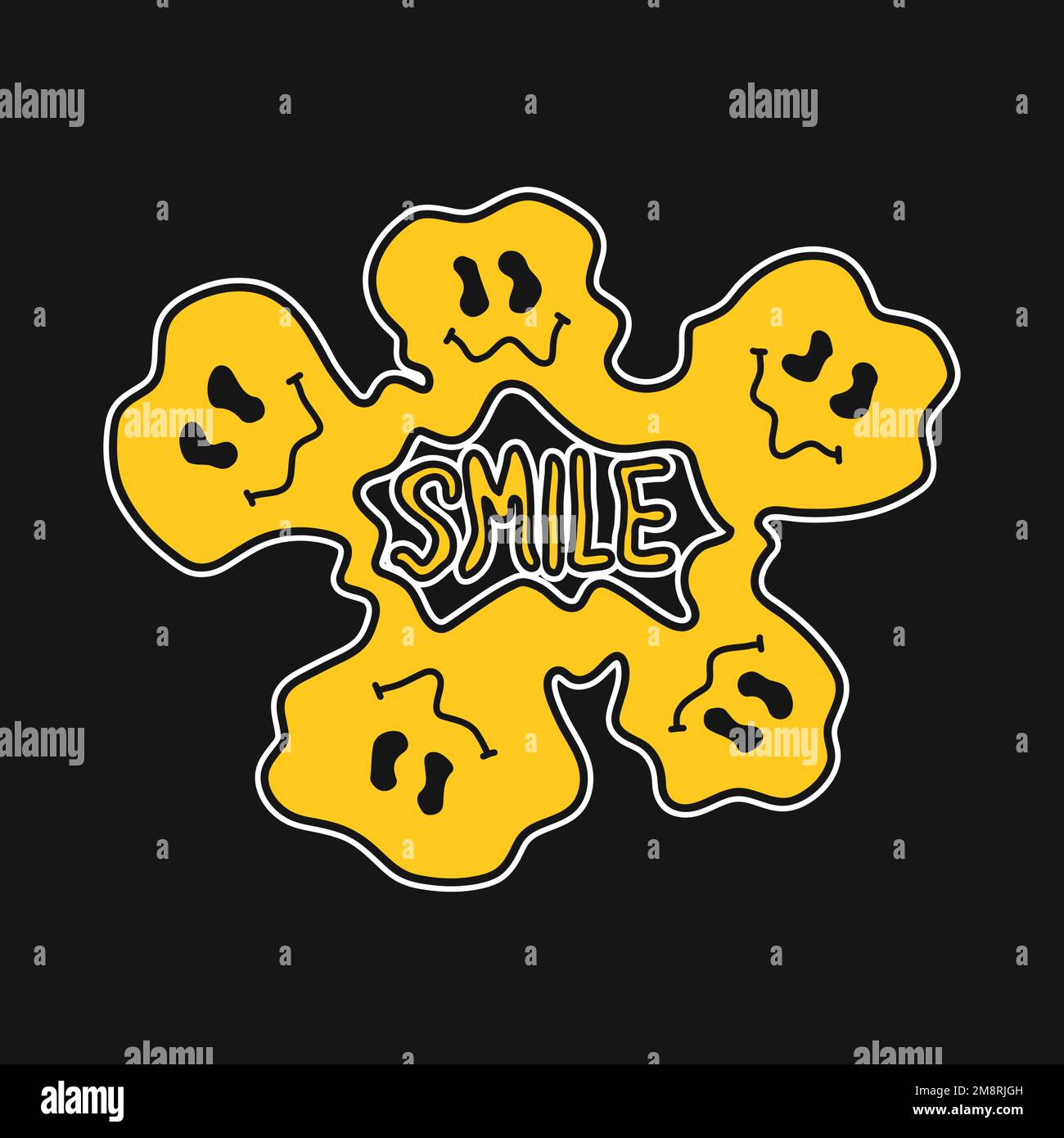 Guillemet sourire, imprimé emoji fondu pour t-shirt.illustration vectorielle de personnage de dessin animé dessiné à la main Illustration de Vecteur