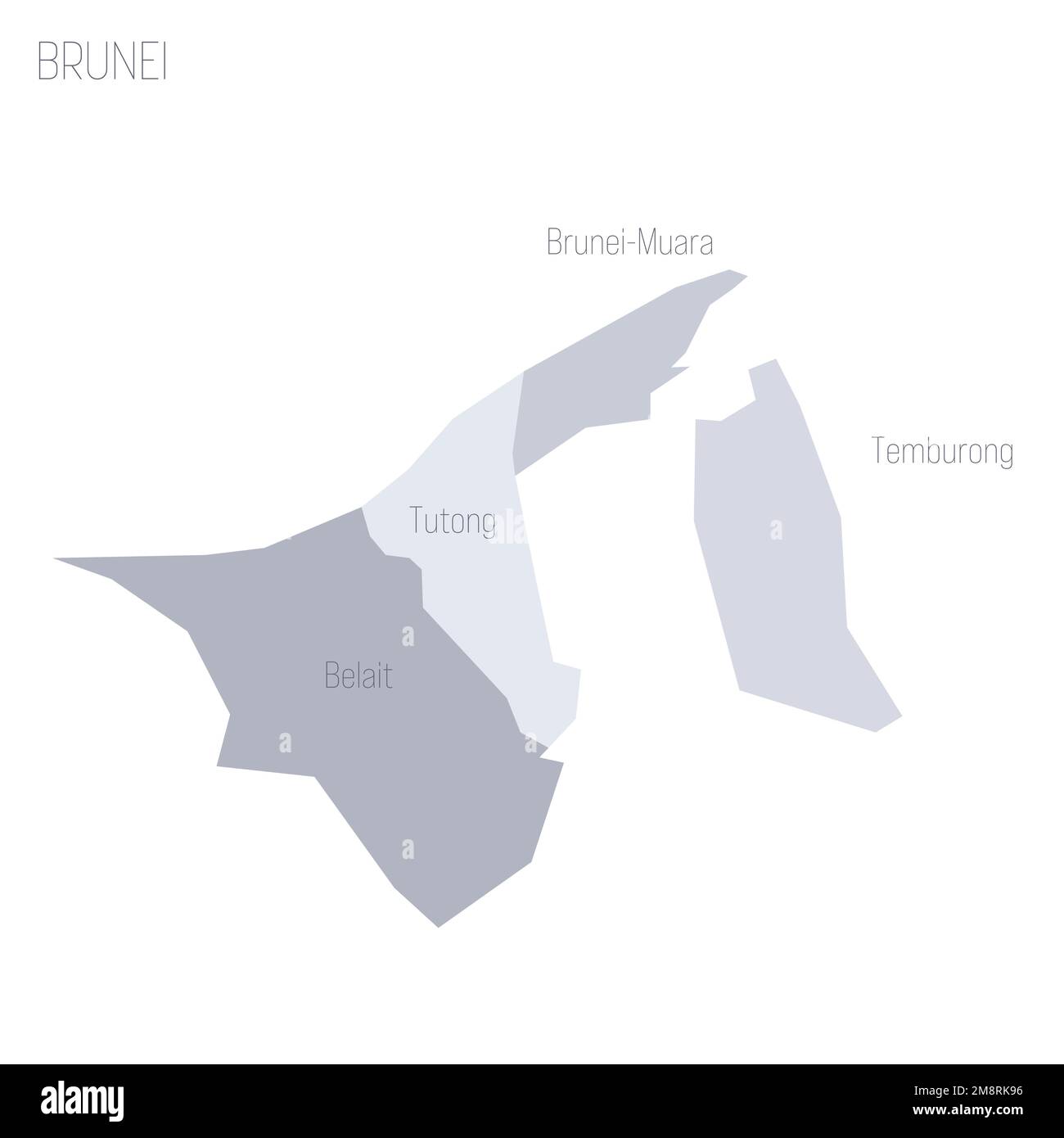 Brunei carte politique des divisions administratives - districts. Carte vectorielle grise avec étiquettes. Illustration de Vecteur