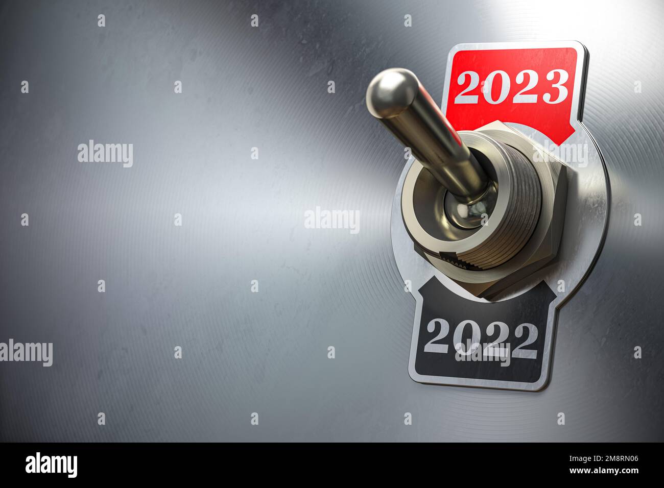 changement de la nouvelle année 2023. Commutateur rétro avec les numéros 2022 et 2023. 3d illustration Banque D'Images