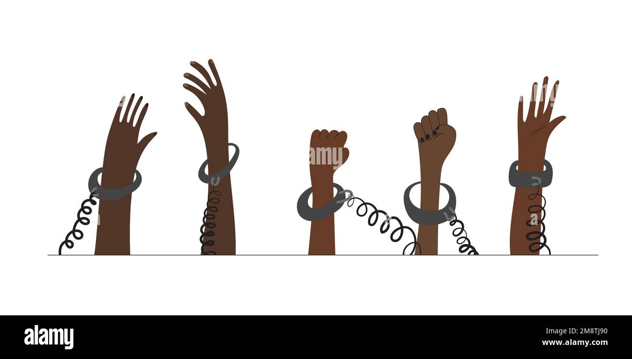 Bannière contre l'esclavage et la violence humaine. Les vies noires comptent. Conscience de l'hétristre noir. Illustration de Vecteur
