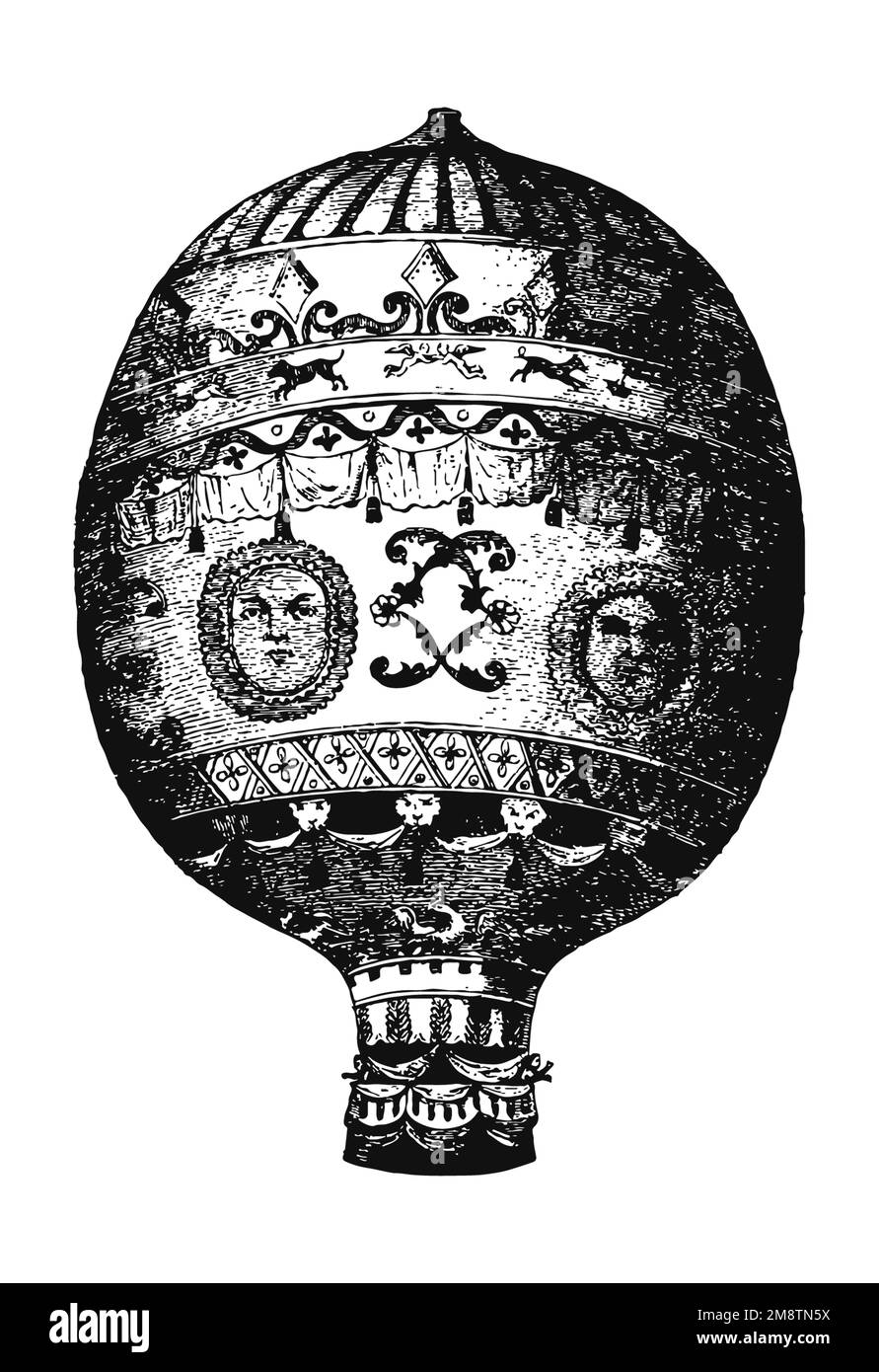 Ballon à air chaud, illustration du XIXe siècle d'époque Banque D'Images