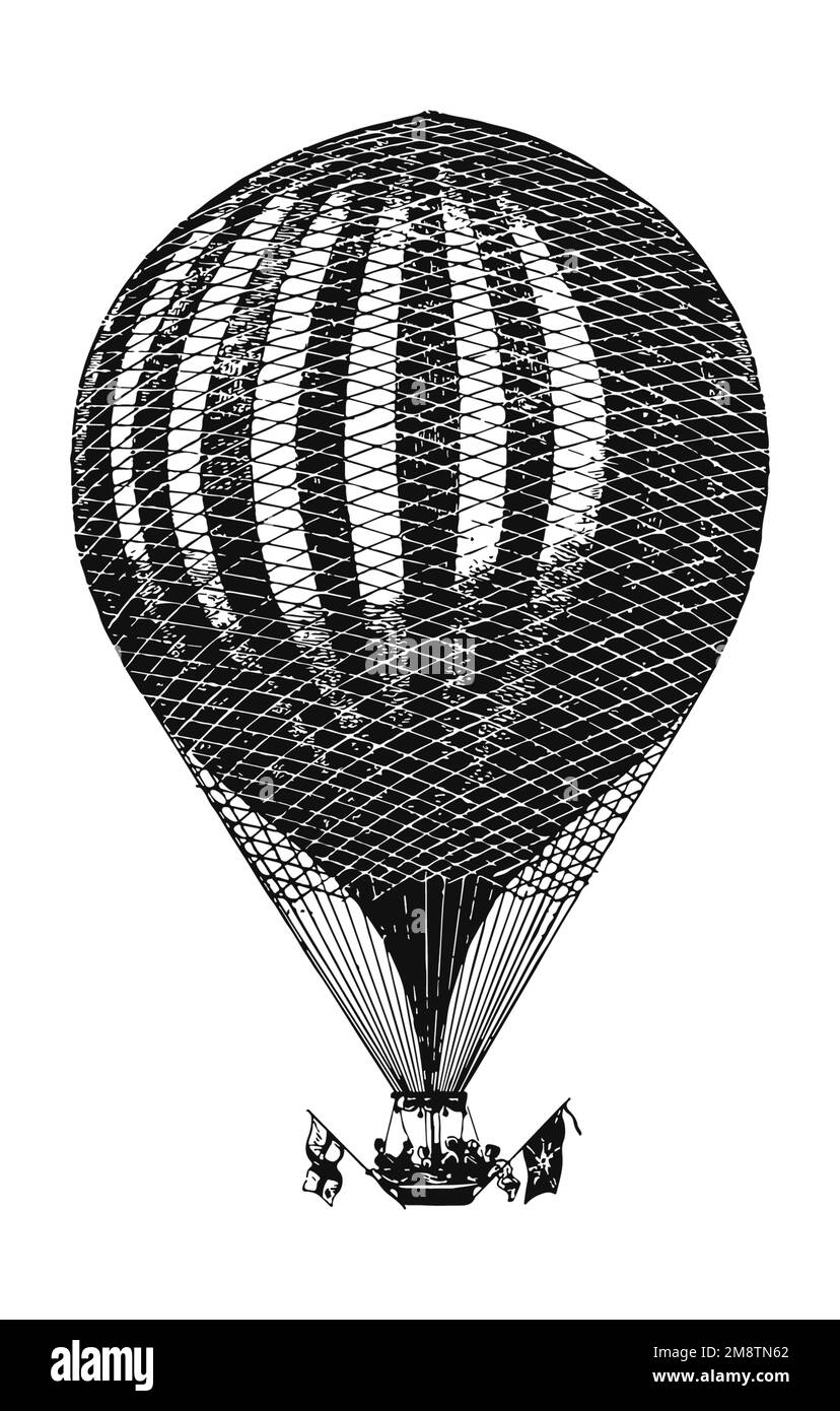 Ballon à air chaud, illustration du XIXe siècle d'époque Banque D'Images